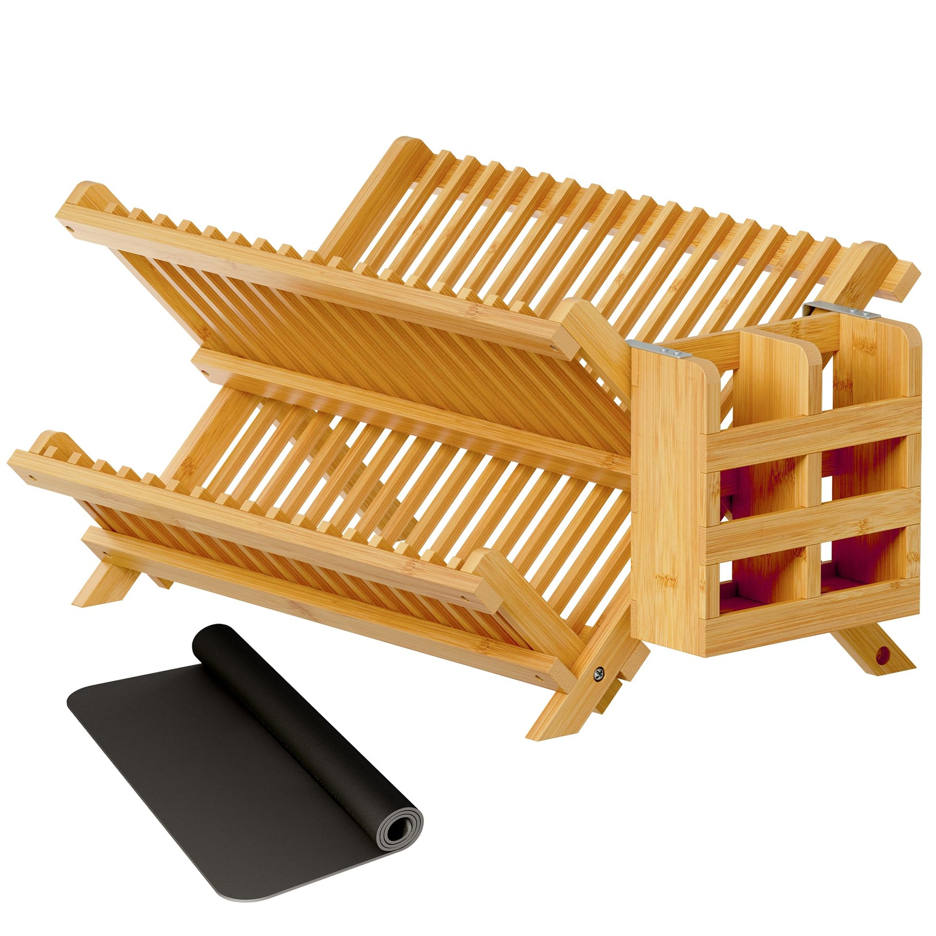 Bamboo Dish Drying Rack with Utensil Holder