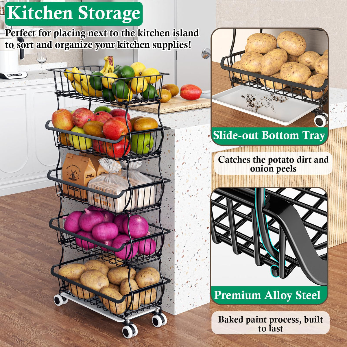 5 Tier Fruit Basket for Kitchen