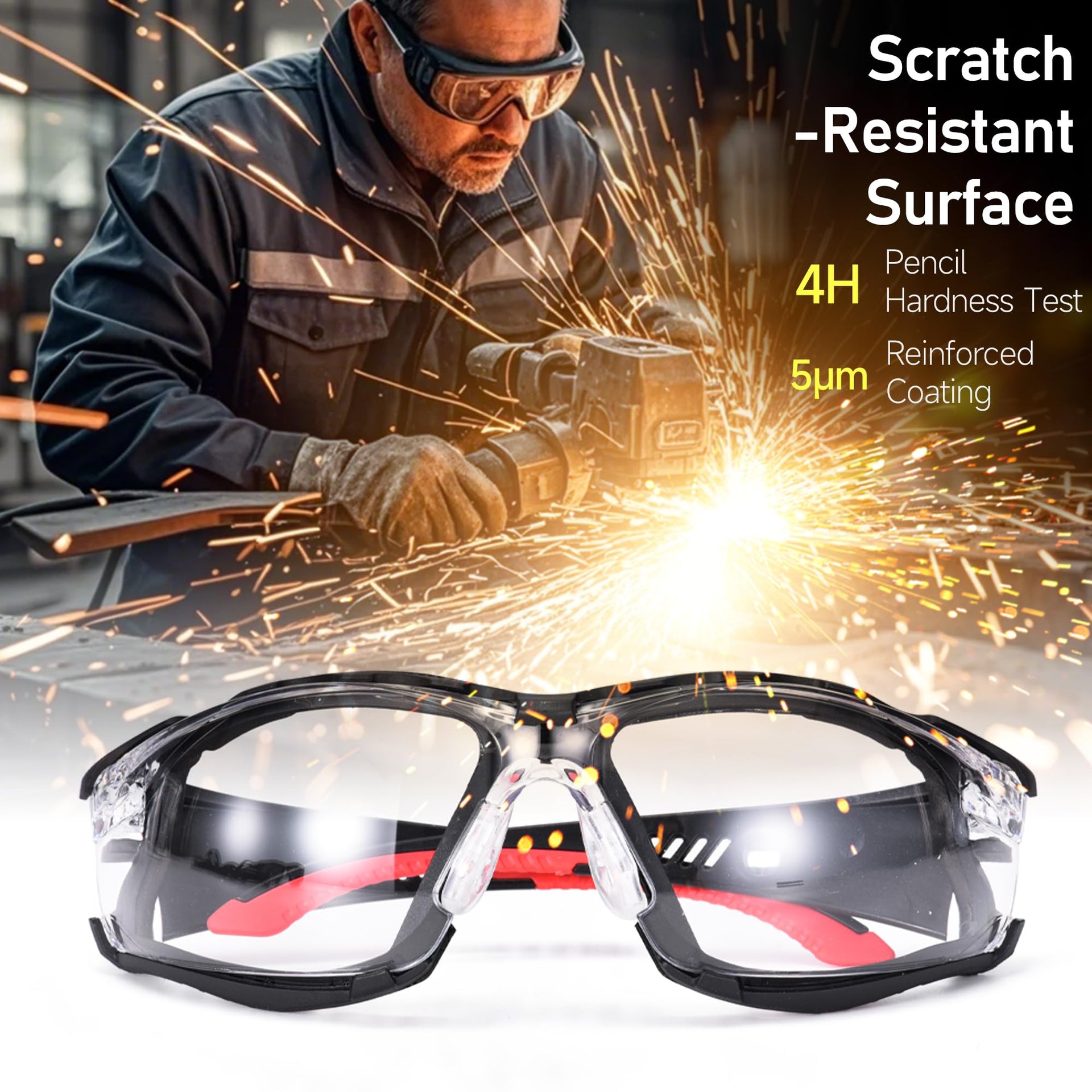 Safety Glasses Anti Fog Scratch Resistant ANSI Z87.1 CE Protective Eyewear with Foam Gasket Adjustable Strap