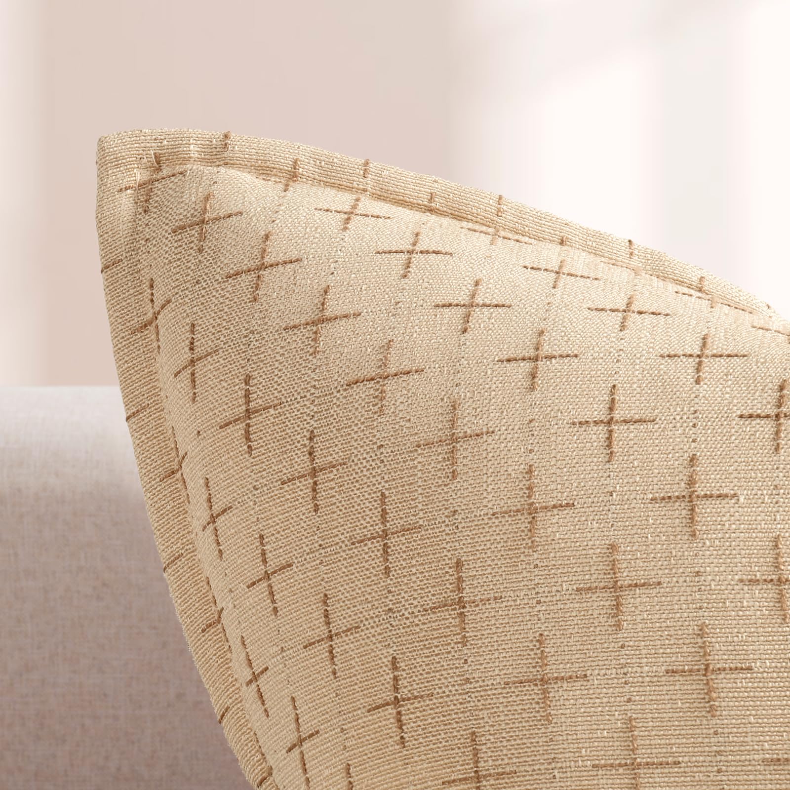 Pillow Covers 16x16 Set of 2 Soft Polyester Textured Pillow Covers with Stylish Flange Edge Cozy Farmhouse Throw Pillows for Couch Bed Sofa Living Room (2 Count)