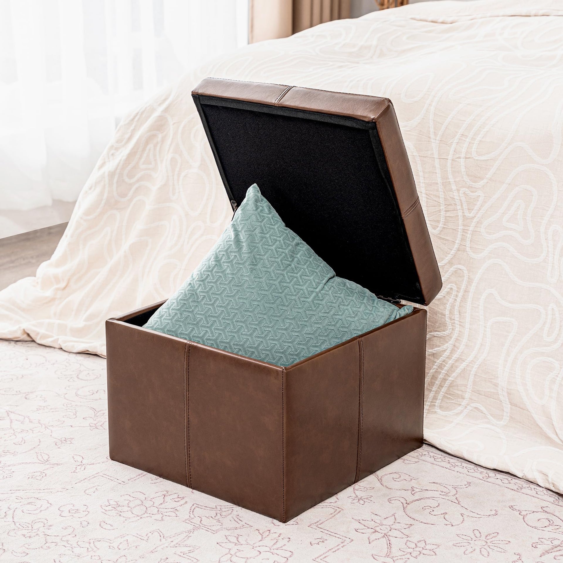 Faux Leather Storage Ottoman Bench for Living Room & Bedroom