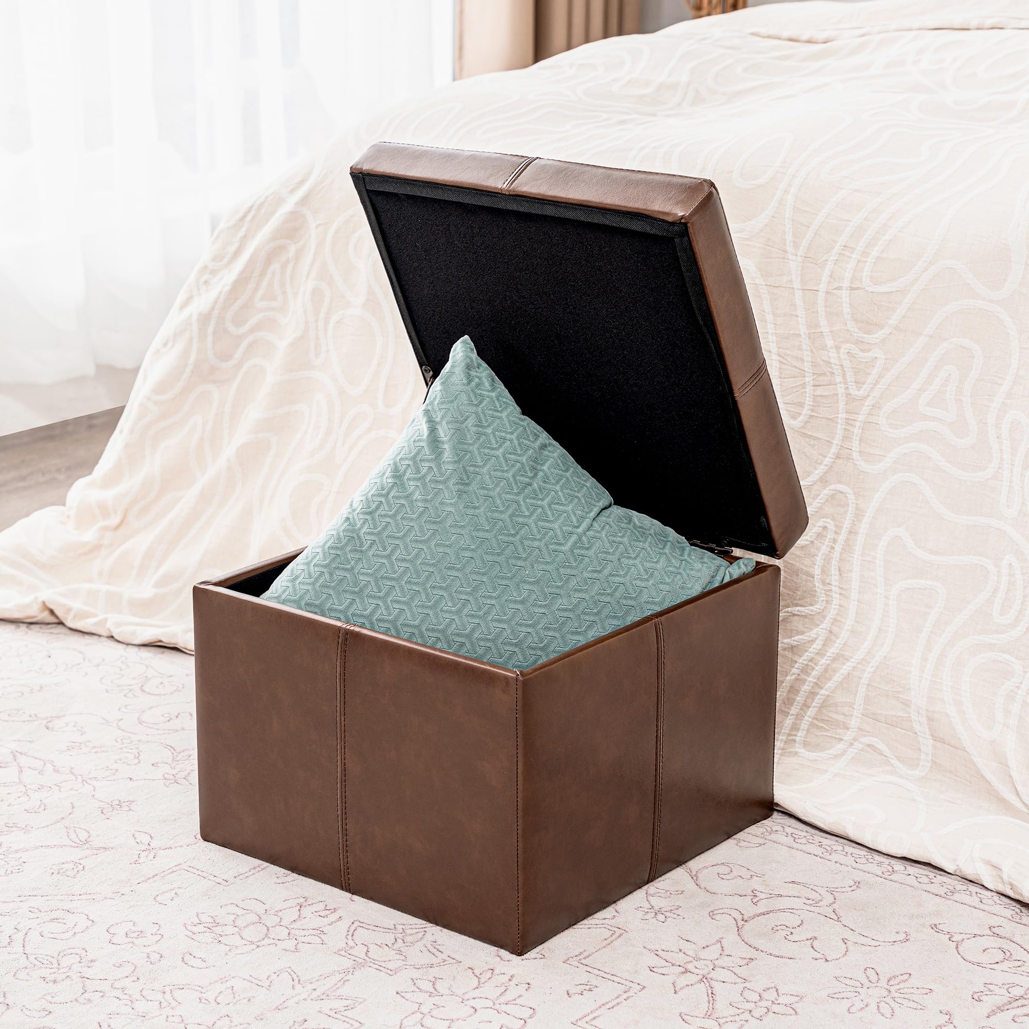 Faux Leather Storage Ottoman Bench for Living Room & Bedroom