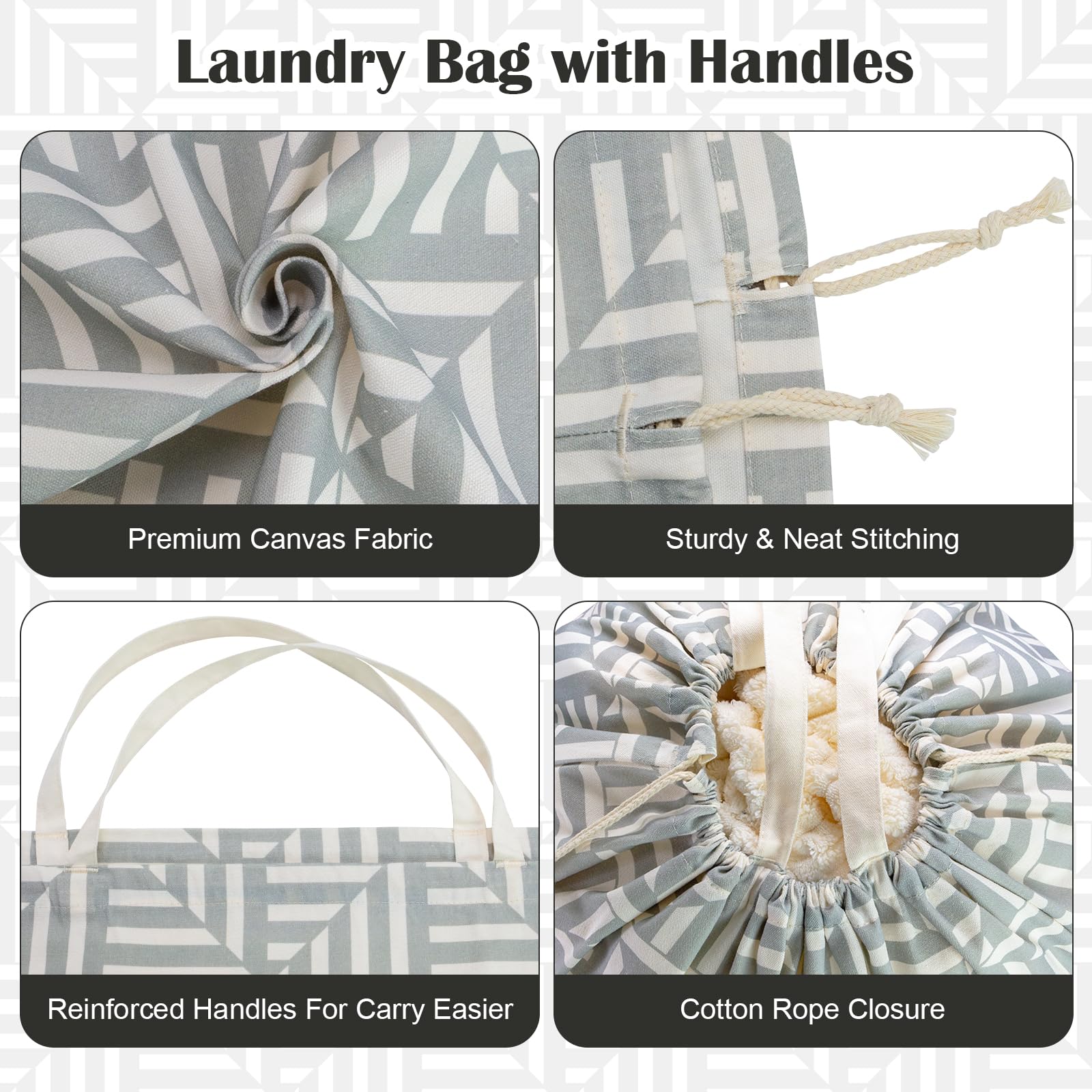 Canvas Laundry Bag with Handles & Drawstring 30"Wx35"H