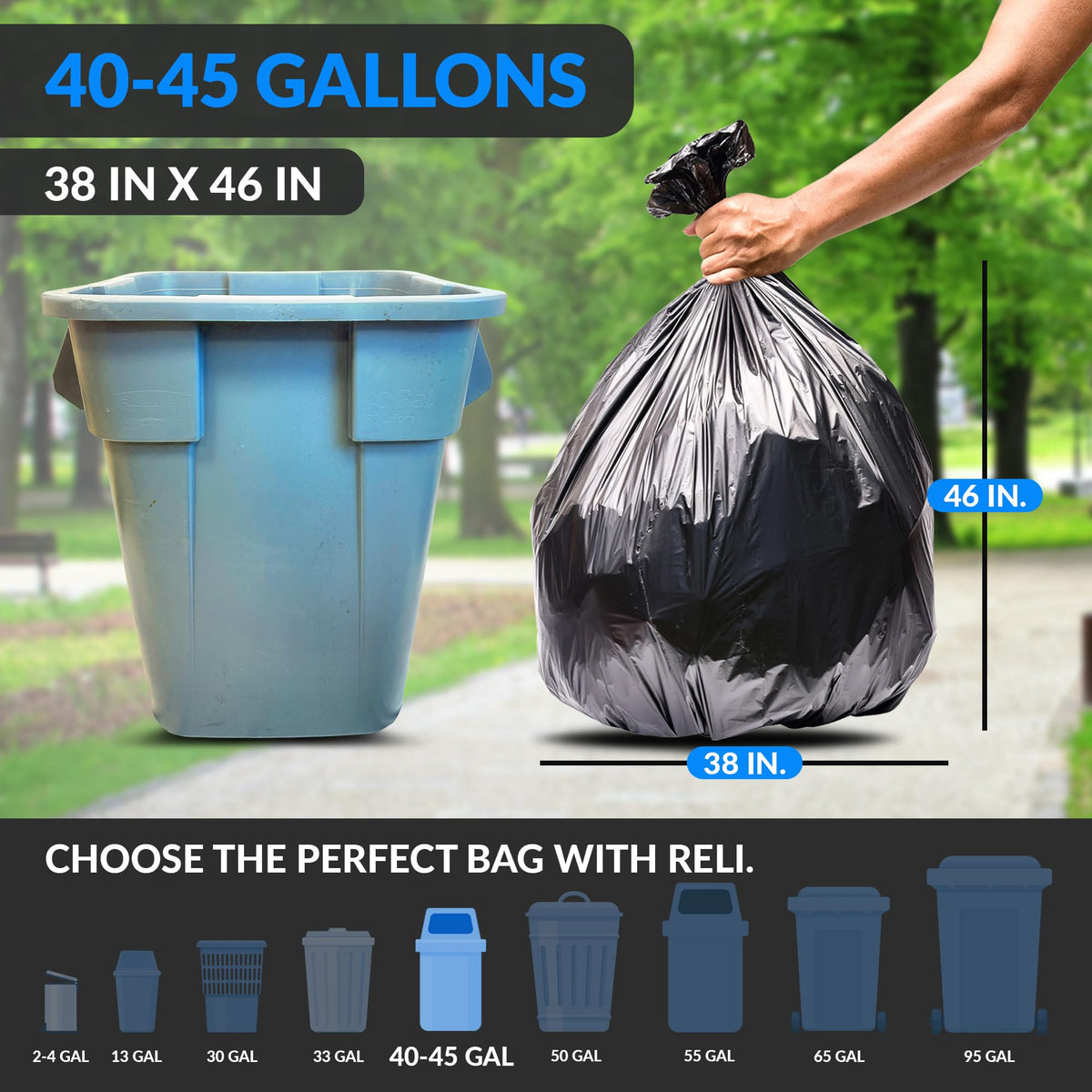 40 to 45 Gallon Trash Bags Heavy Duty (250 Count)