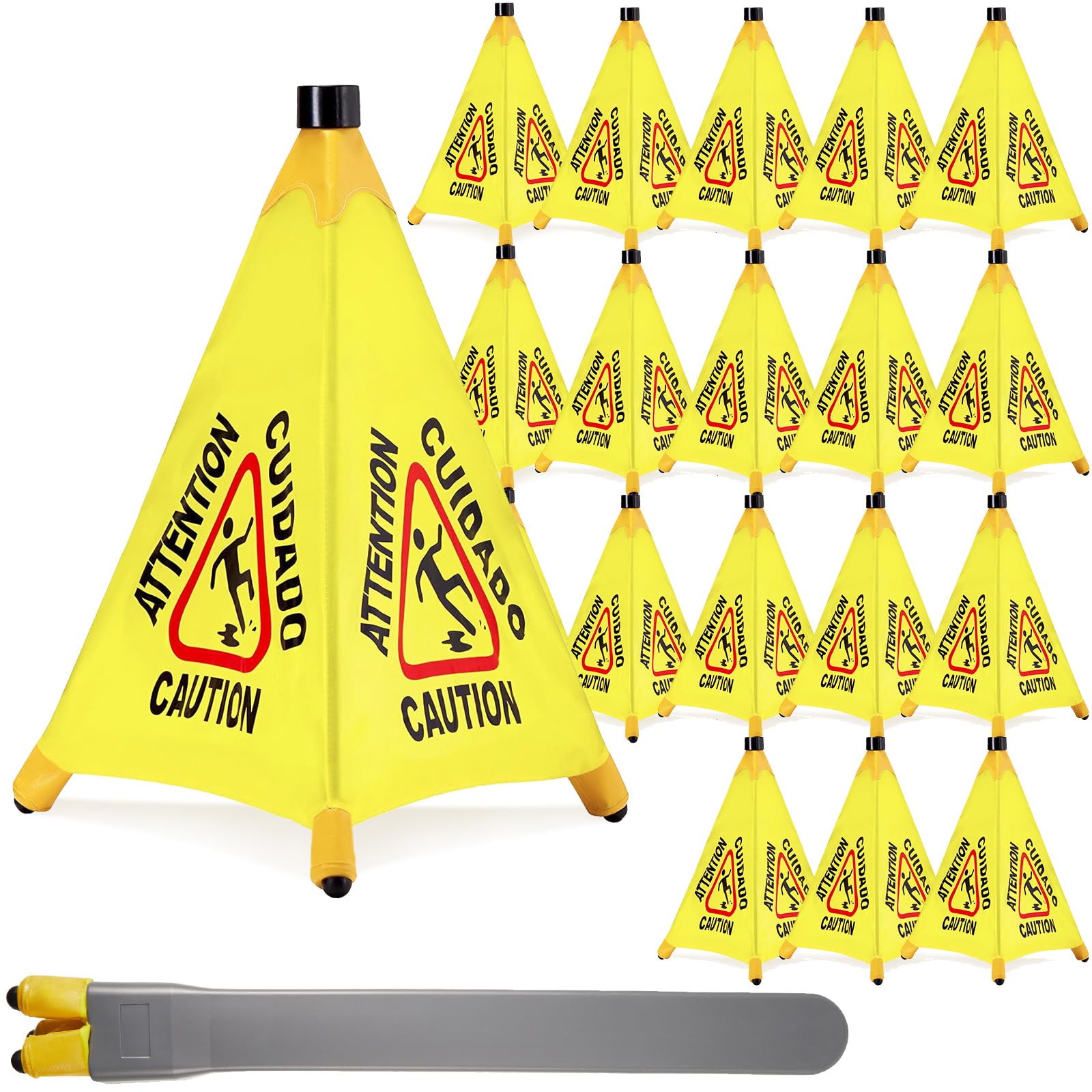 20 Pcs Pop up Wet Floor Sign with Storage Tube 20 Inch Wet Safety Signs Commercial Caution Safety Cone Pop up Caution Sign for Commercial Stores Grocery Restaurant Restroom Office Use (20 Count)