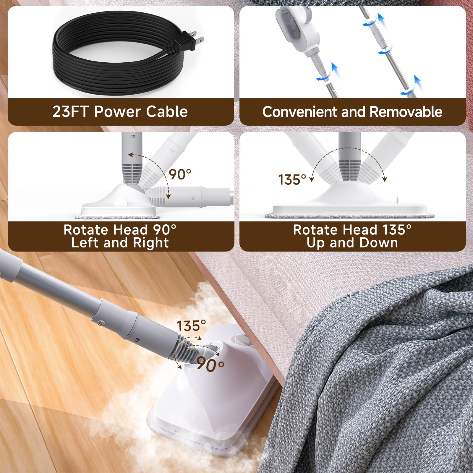 13-in-1 Steam Mop, Powerful Handheld Steam Cleaner with 13 Accessories