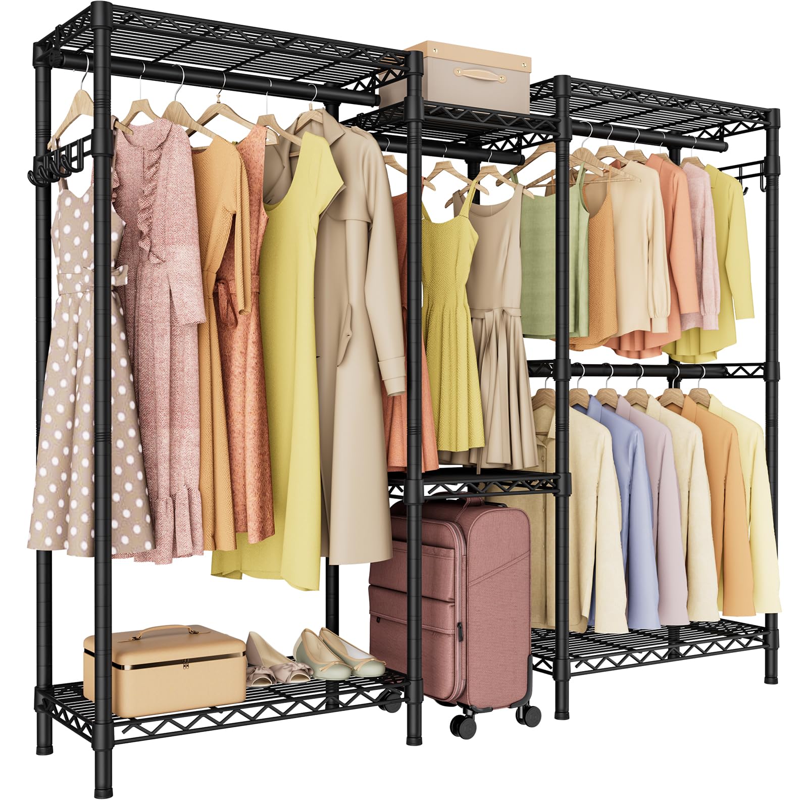 Heavy Duty Clothes Rack Metal Wardrobe with Adjustable Wire Shelves