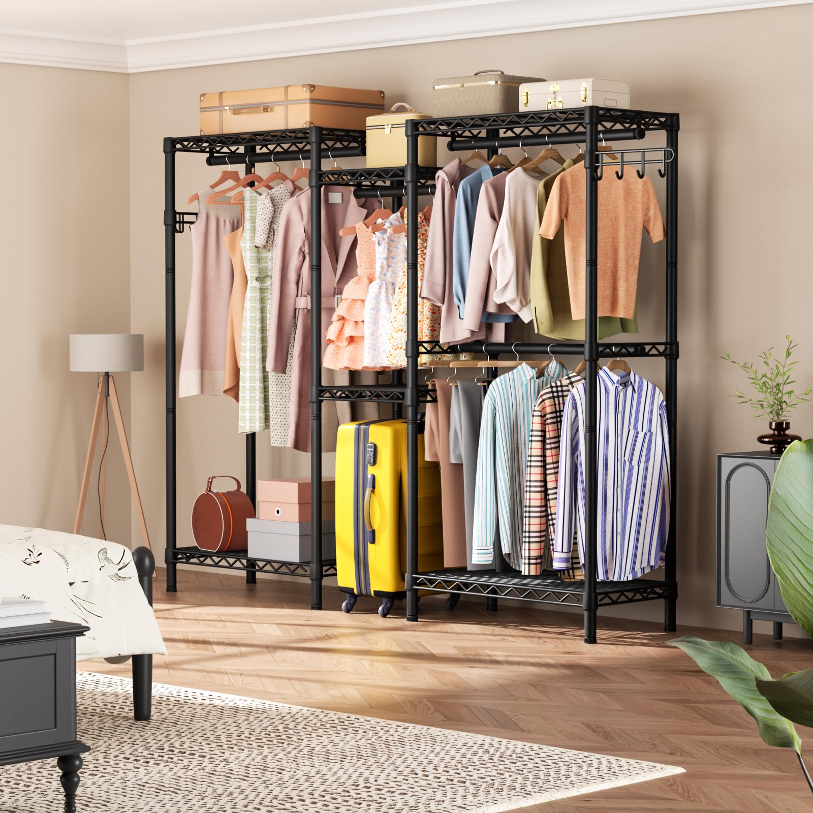 Heavy Duty Clothes Rack Metal Wardrobe with Adjustable Wire Shelves