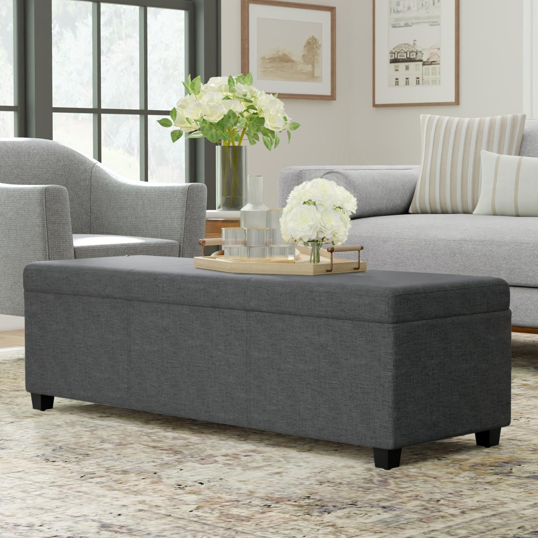Avalon 54" Wide Vegan Leather Storage Ottoman in Brown