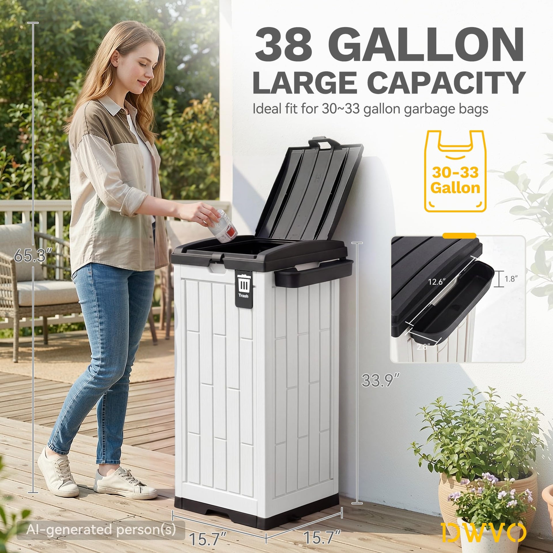 38 Gallon Resin Outdoor Trash Can Set of 2