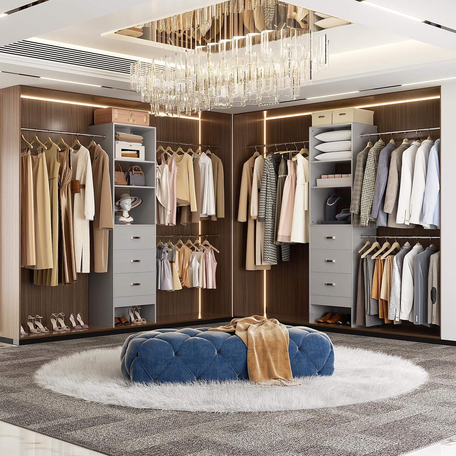 96'' Closet Organizer System with 3 Hanging Rods