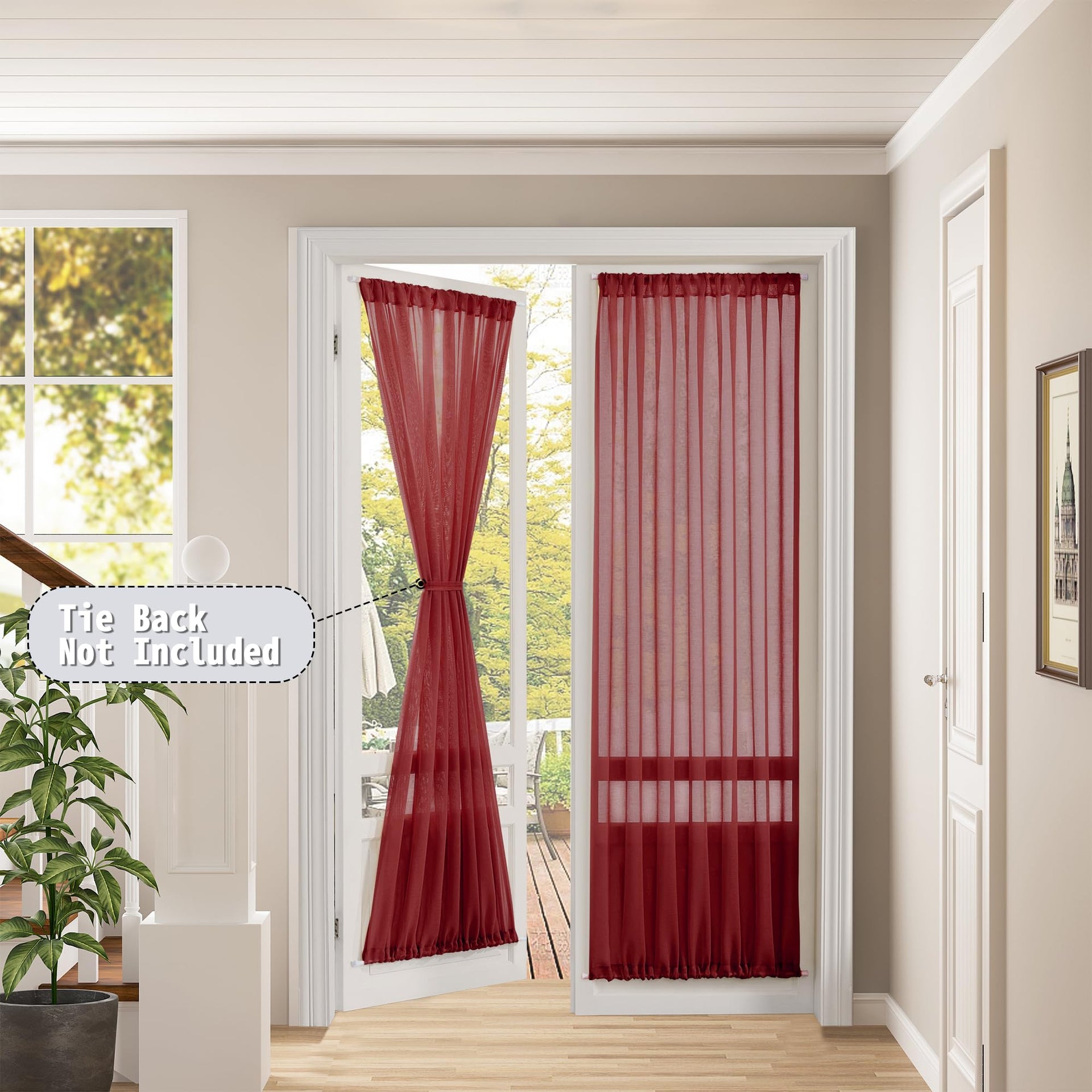 Sheer Door Curtain Closet Linen Textured Curtain Sheers Doorway Light Filtering Voile French Door Rod Pocket Curtains Patio Glass Doors