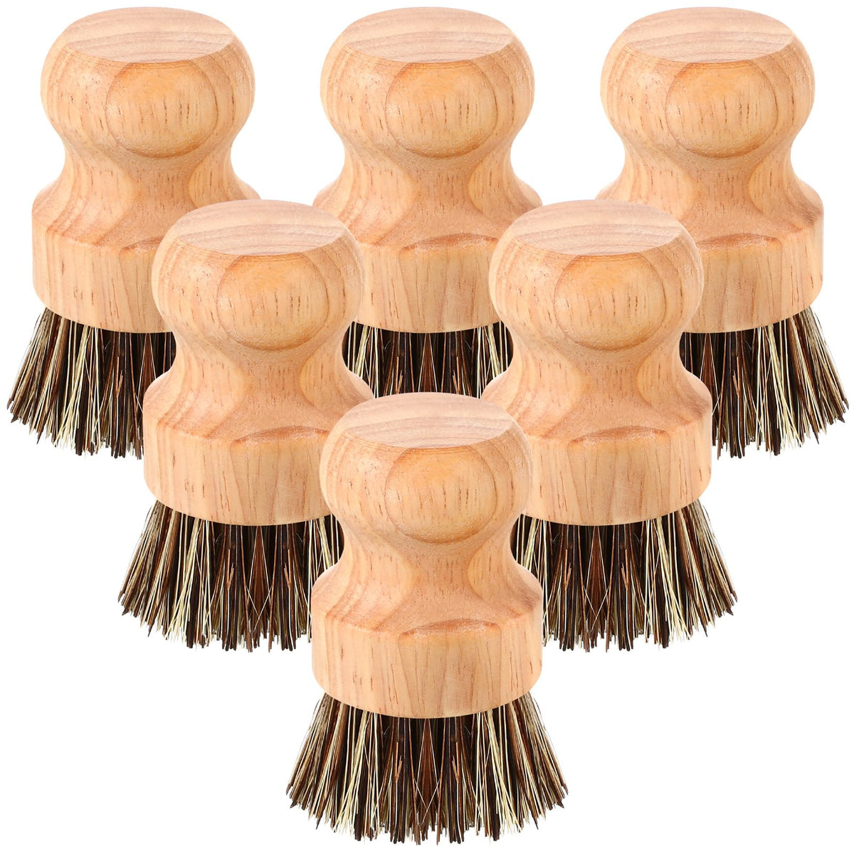 6 Packs Bamboo Dish Scrub Brushes Wooden Scrubbers Set Kitchen Dishwashing Scrubber with Natural Sisal Bristles for Iron Pot Pan Sink (6 Count)