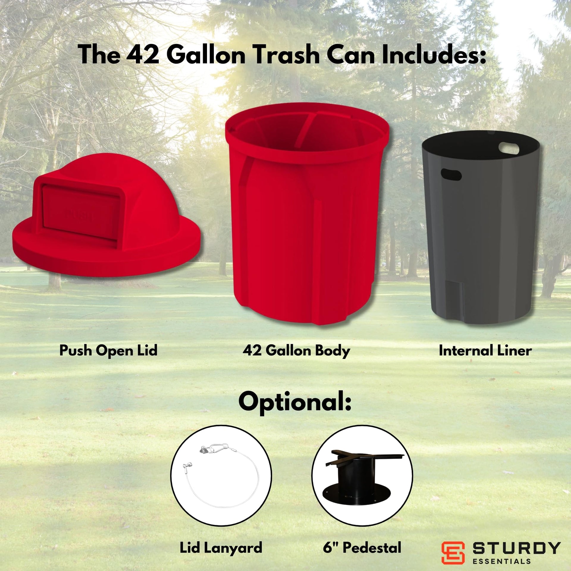Campus Collection 42 Gallon Plastic Commercial Garbage Can with Push Lid