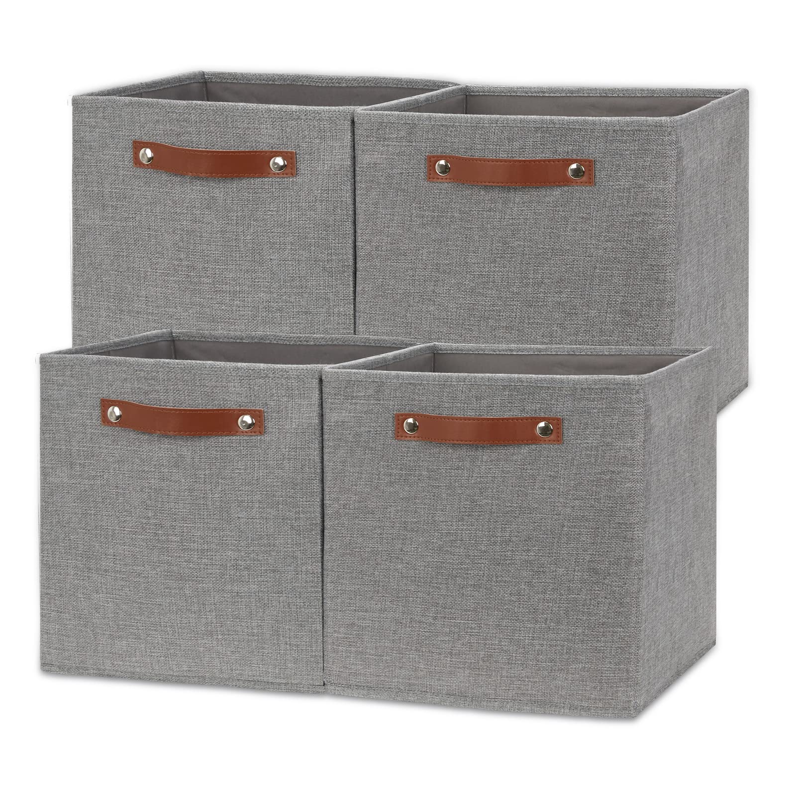 12x12 Storage Cube Bins 4 Pack Fabric Storage Cubes Storage Bins with Leather Handles