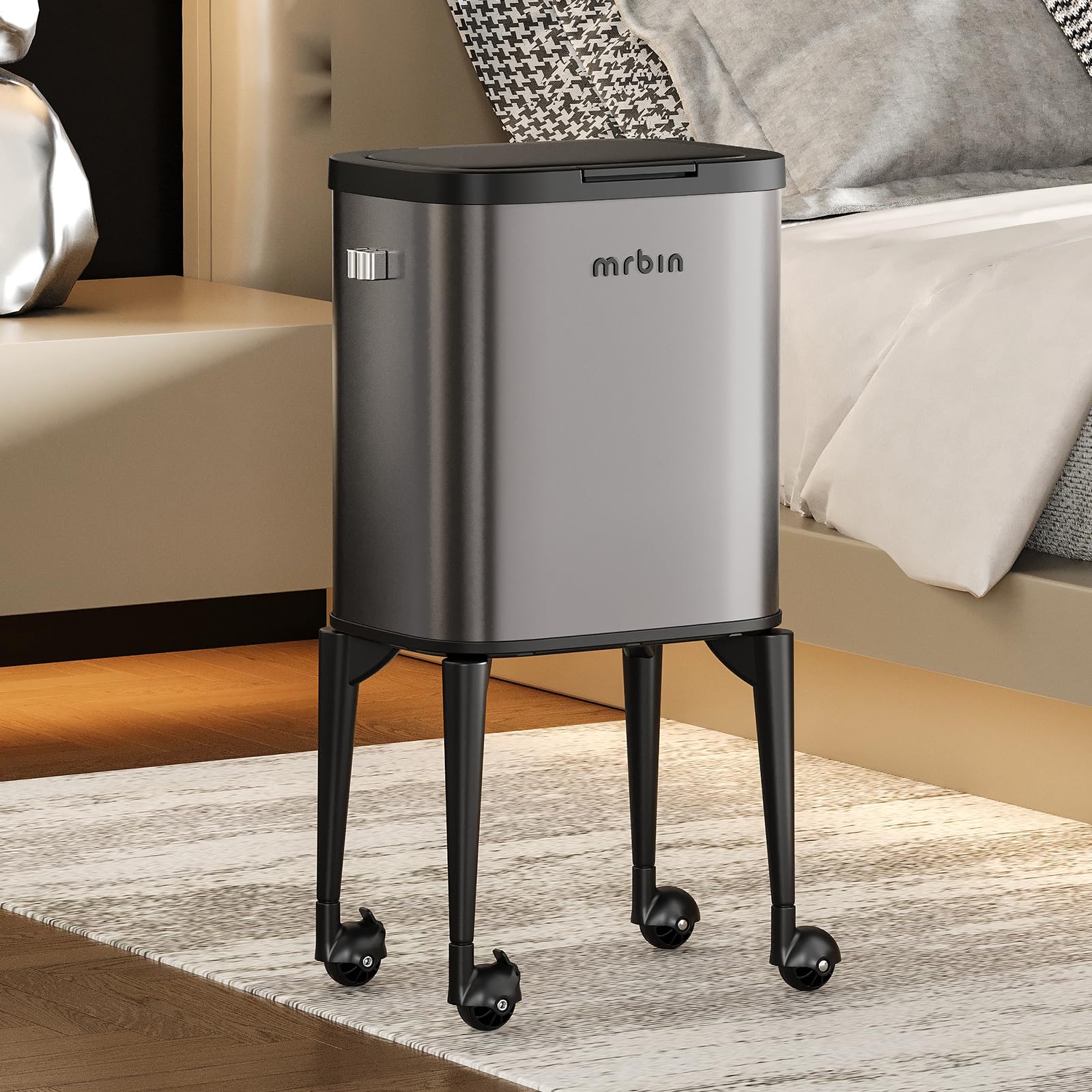 Metal Kitchen Trash Can with Wheel Legs
