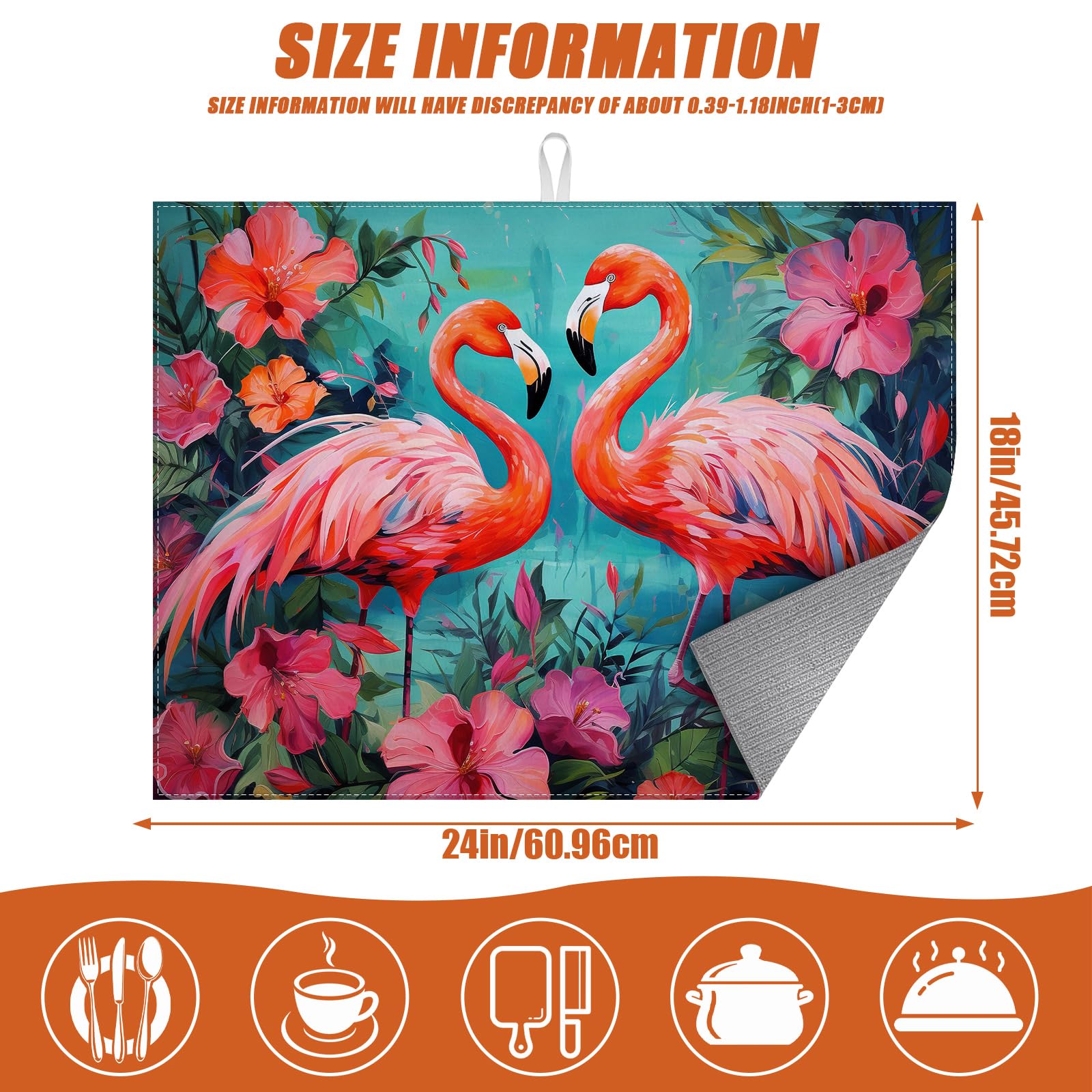 Tropical Flower Flamingo Dish Drying Mat for Kitchen Counter Microfiber Absorbent Dish Kitchen Drying Mat Draining Reusable Washable for Dishes