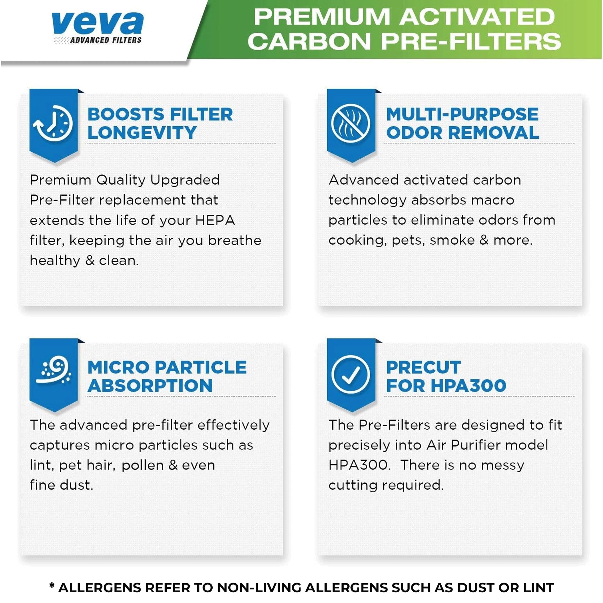 Precut for HPA300 Premium Carbon Activated Pre Filters 4 Pack Compatible with Honeywell Air Purifier. Precision Fit for Easy Installation Advanced Filters (4 Count)