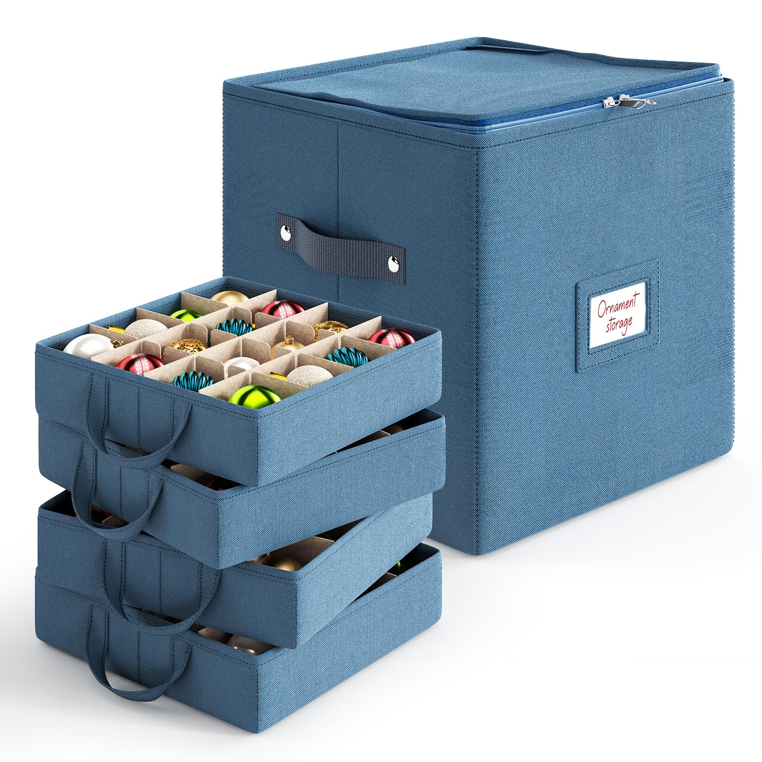 Christmas Ornament Storage Box With 4 Inner Tray Dividers
