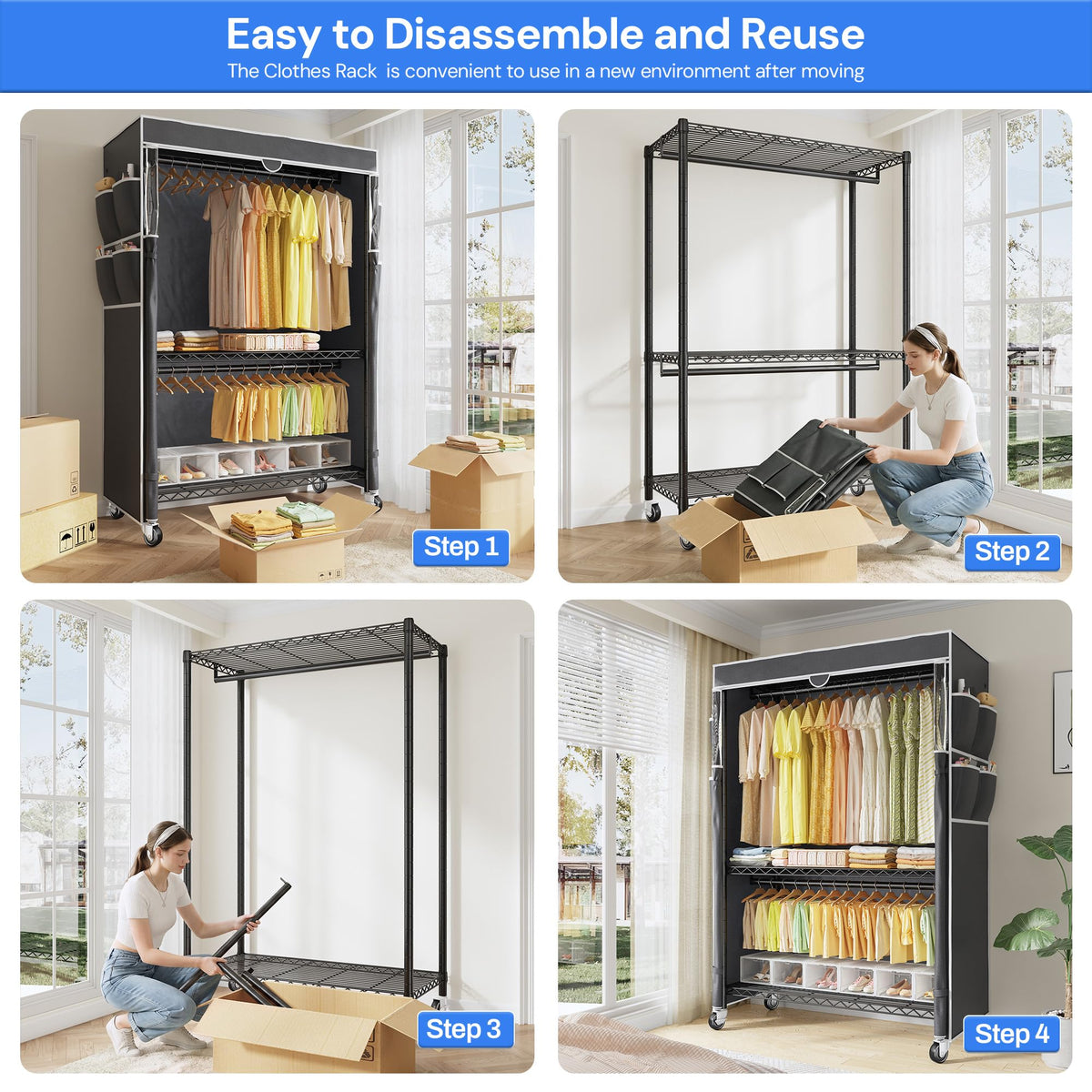 Rolling Clothes Rack with Cover