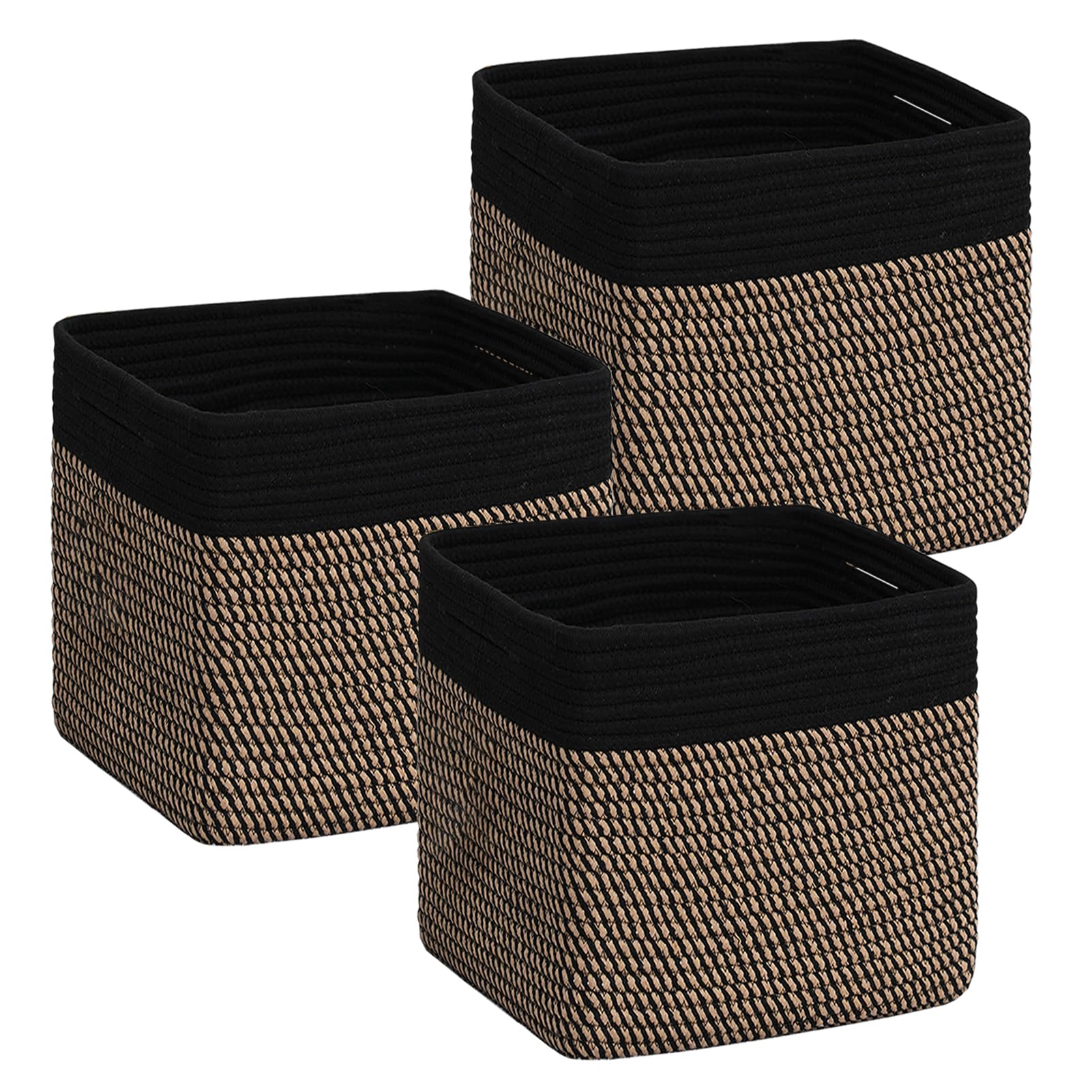 3PACK Cotton Rope Square Basket with Handles for Shelves