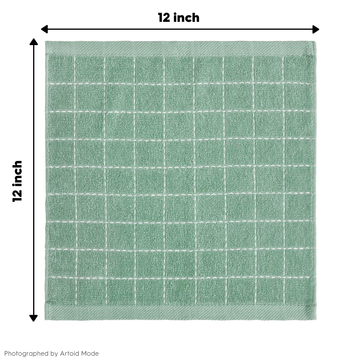Checkered Designed Cotton Dark Green Terry Kitchen Dish Cloths (6 Count)