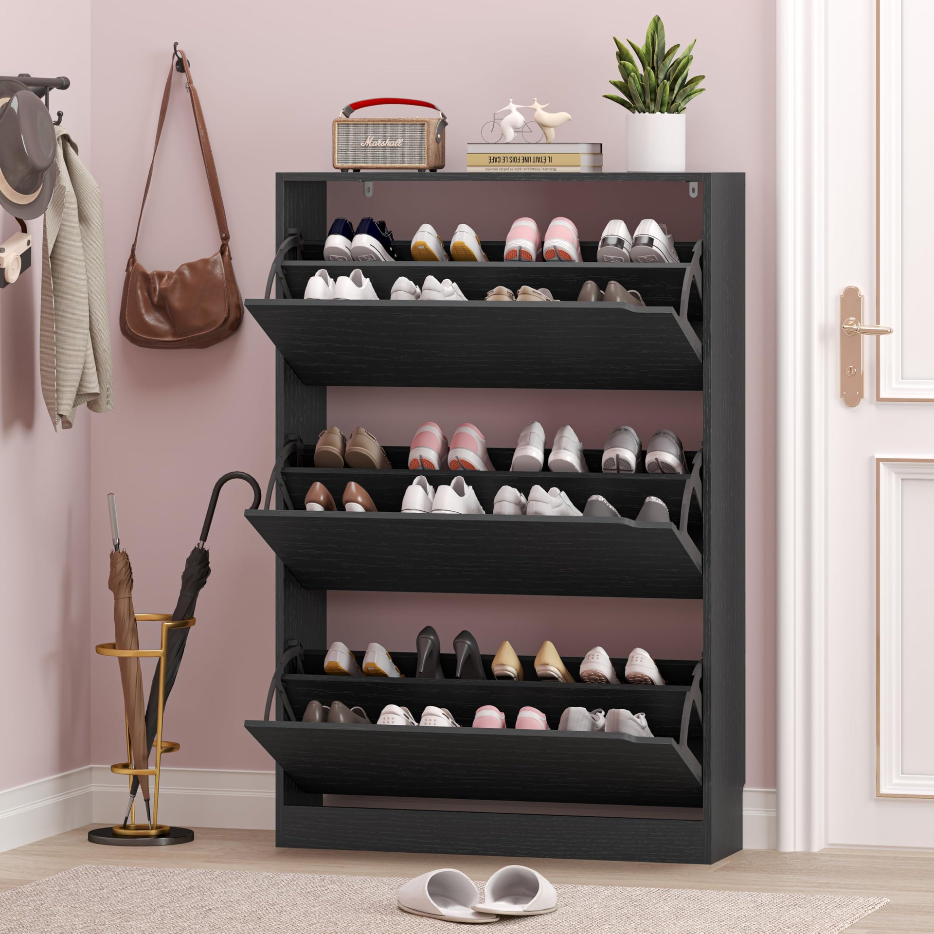 Shoe Storage Cabinet with 3 Flip Drawers