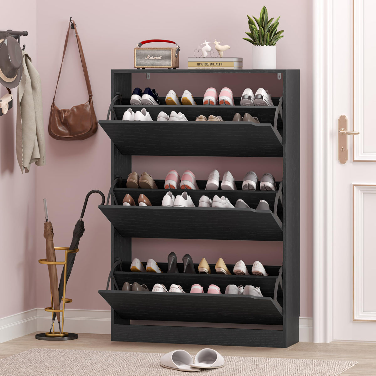 Shoe Storage Cabinet with 3 Flip Drawers