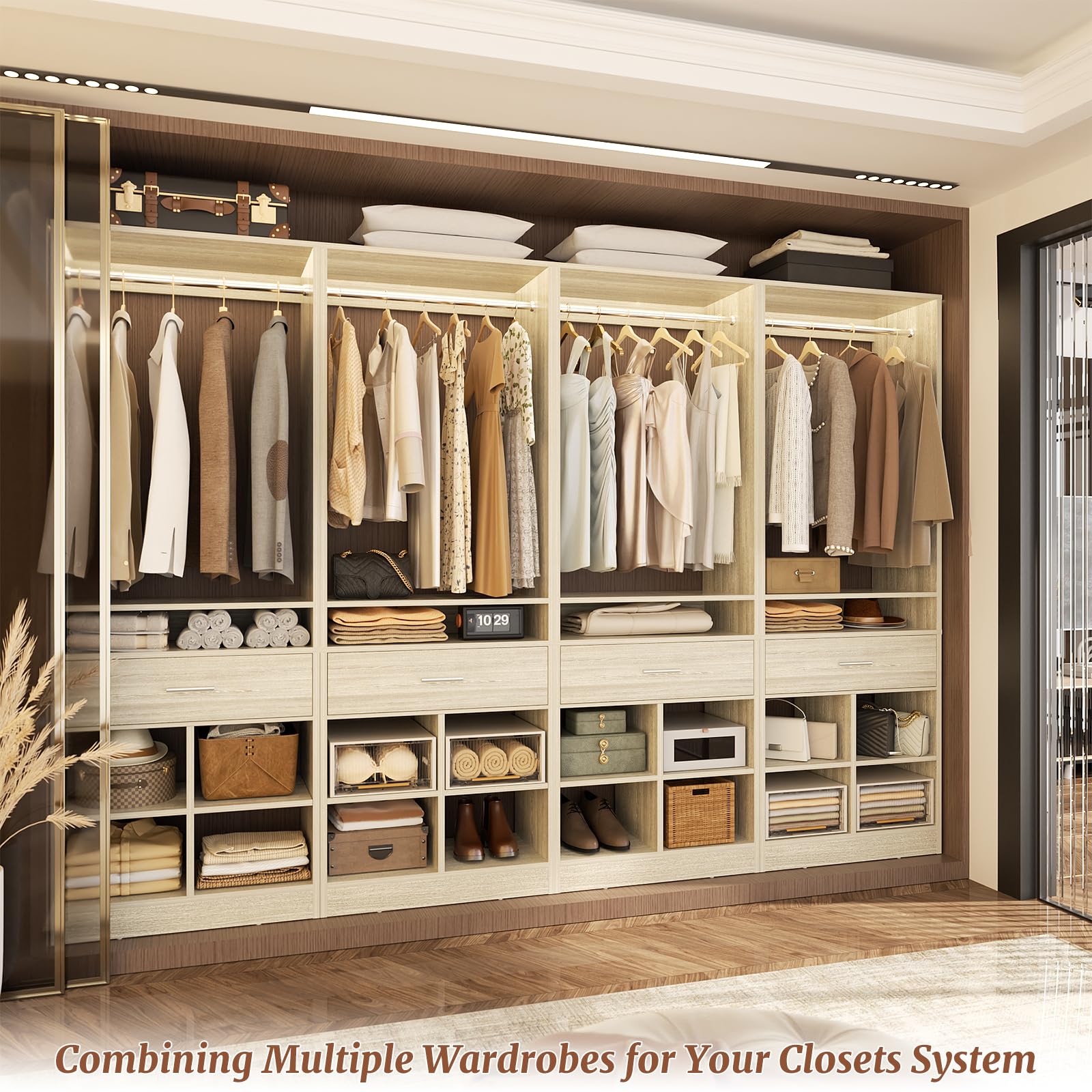 Freestanding Closet System with Wood Drawer and 4 Cubby Storage