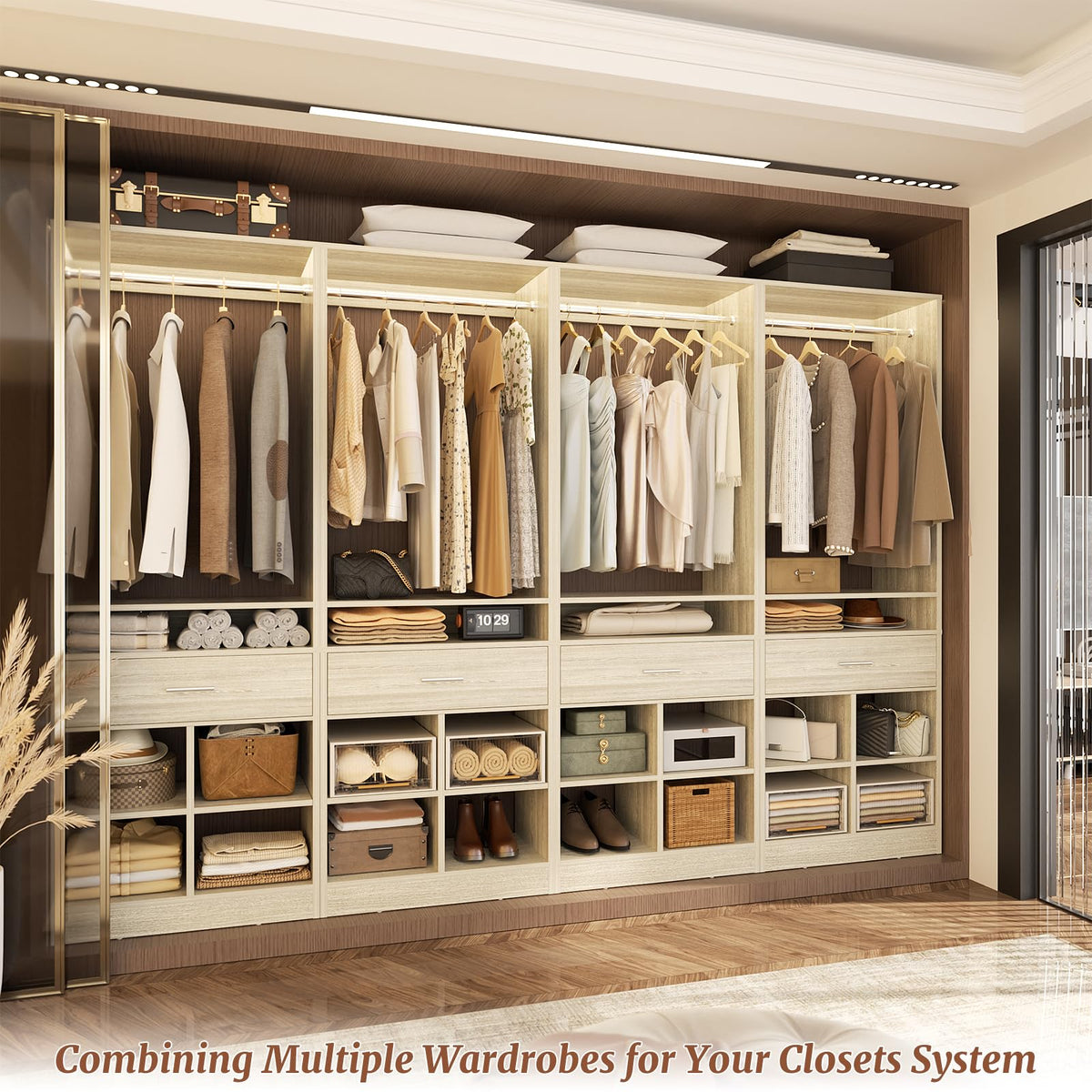 Freestanding Closet System with Wood Drawer and 4 Cubby Storage