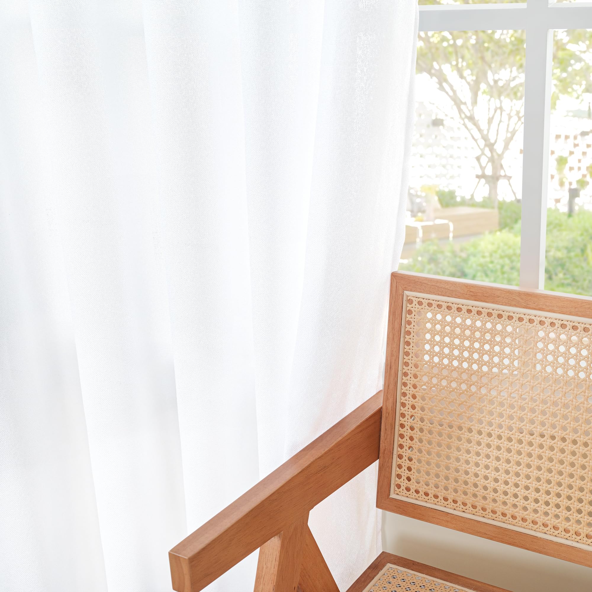 White Linen Semi Sheer Curtains 95 Inches Long 2 Panels Set