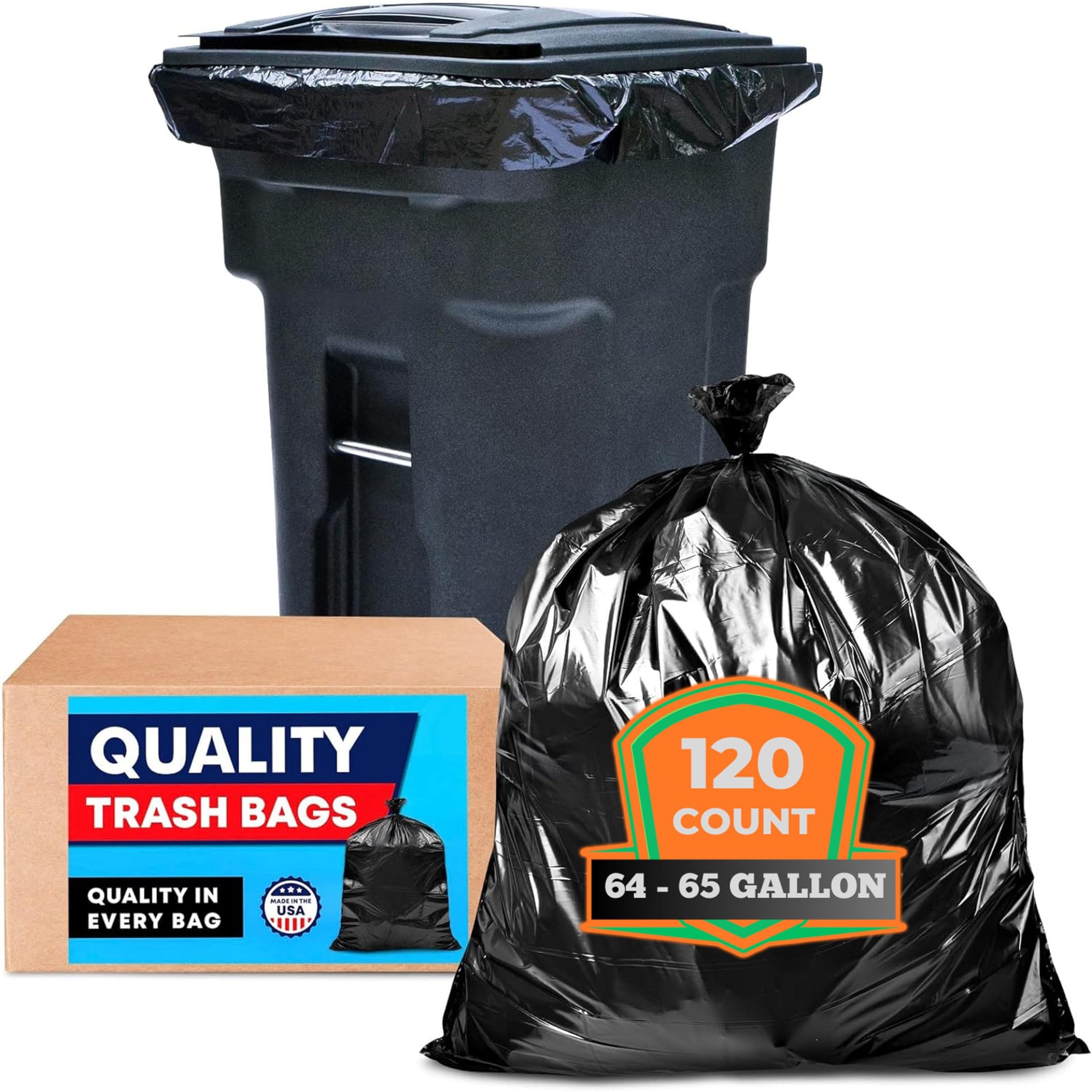 65 Gallon Trash Bags Heavy Duty (120 Count)