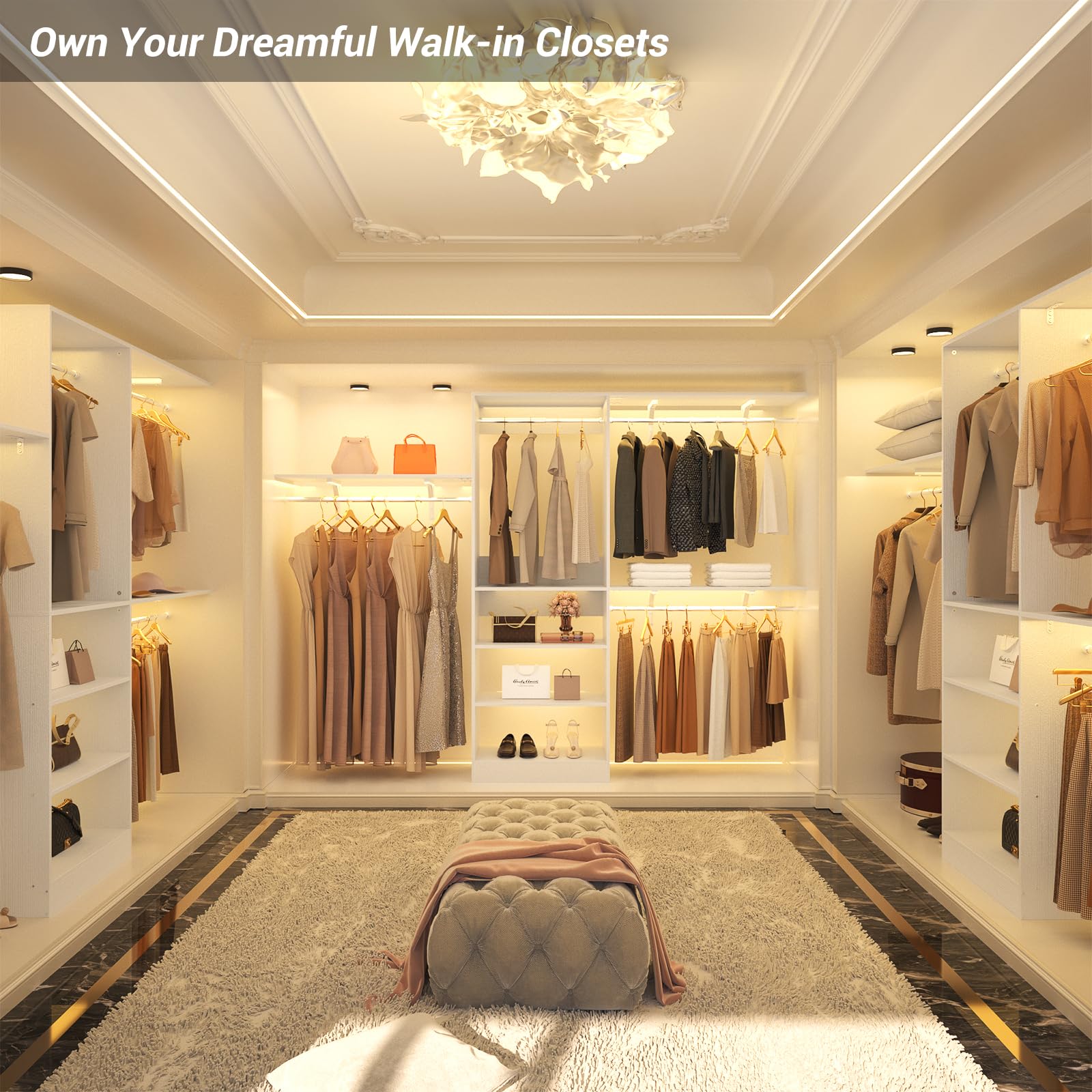 8FT Closet System with 3 Wooden Storage Shelves