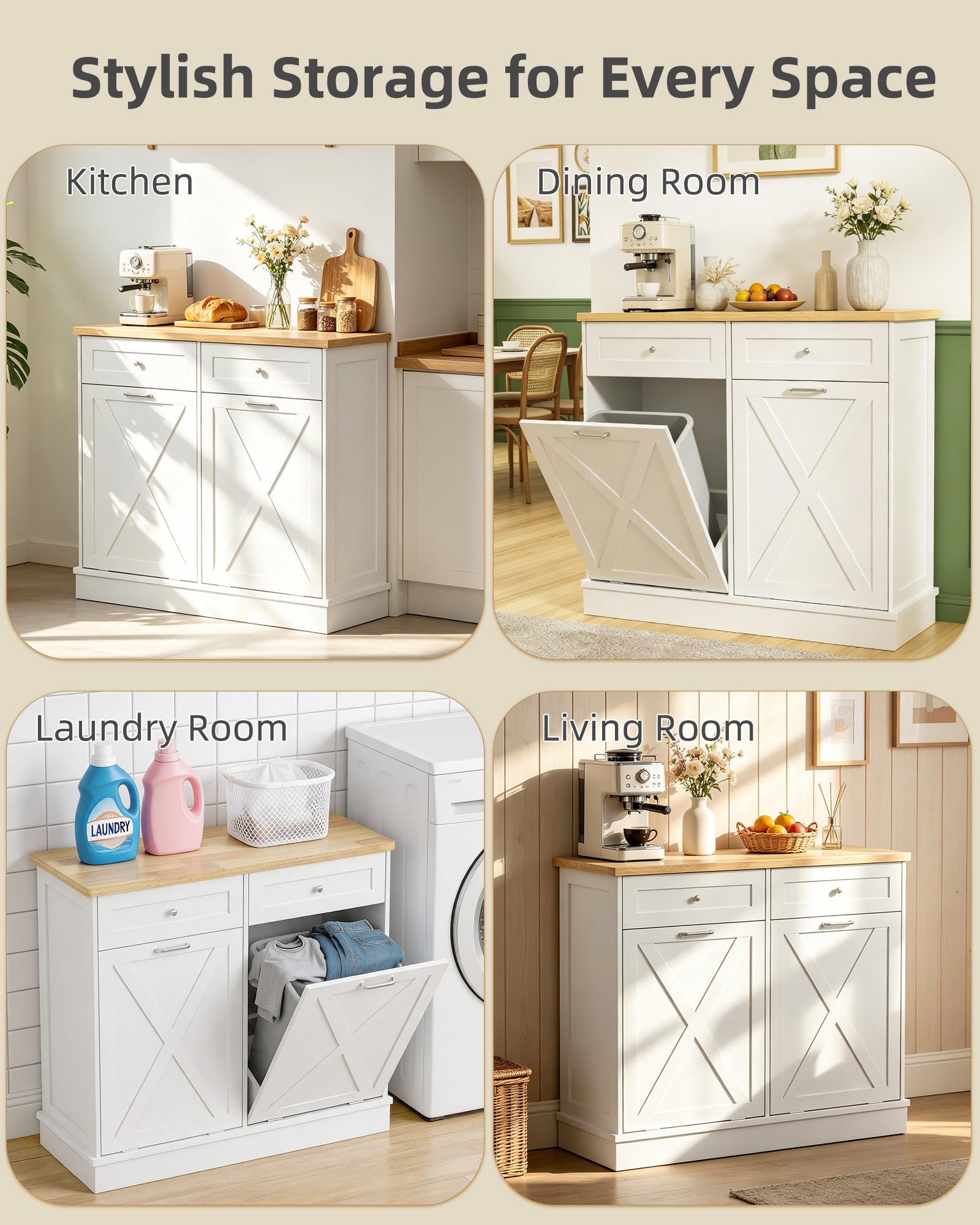 2x10 Gallon Tilt Out Trash Cabinet with Hideaway Drawers