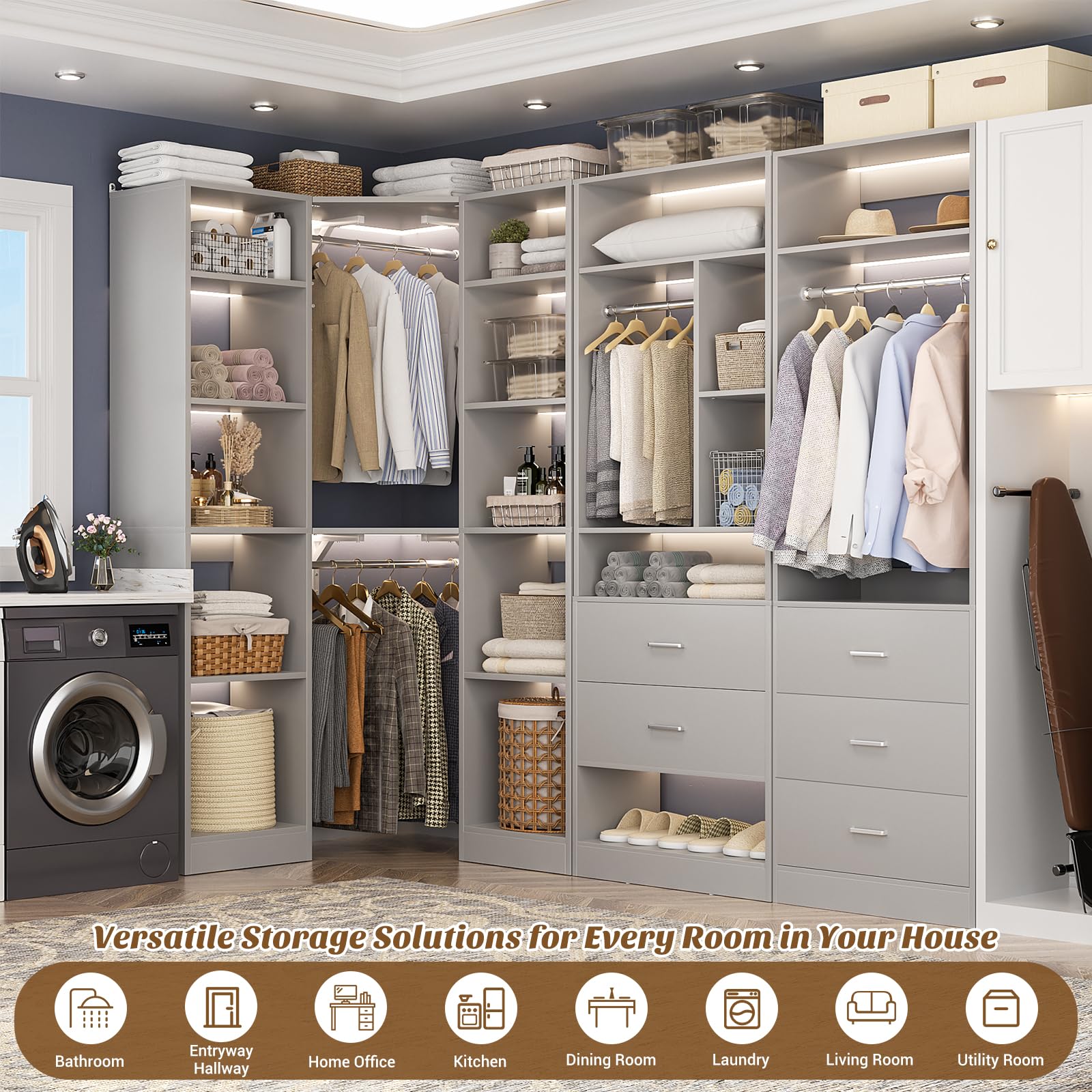 Corner Closet System with 5 Drawers