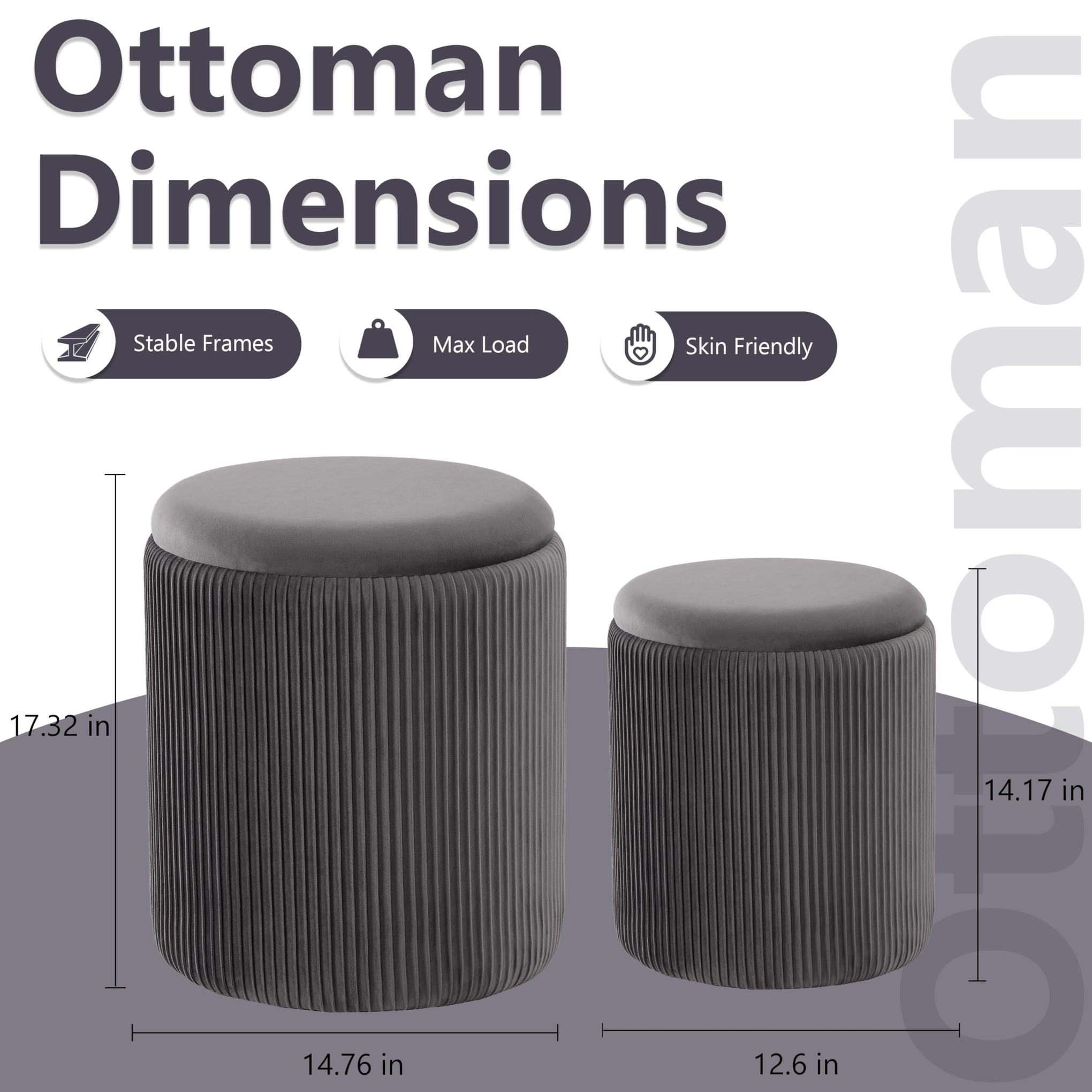 Round Ottoman with Storage Set of 2