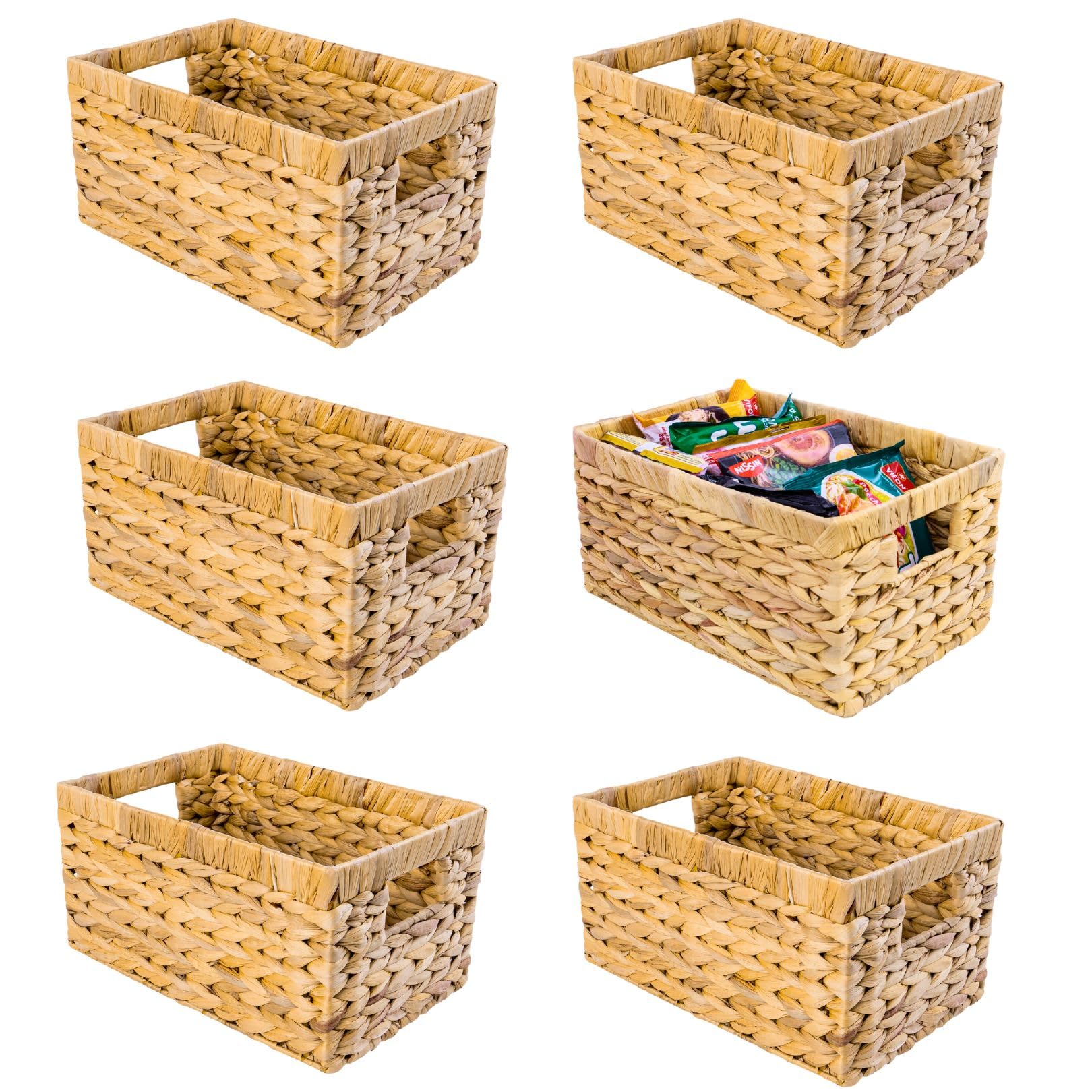 Set of 6 Rectangular Wicker Storage Baskets for Shelves (6 6)