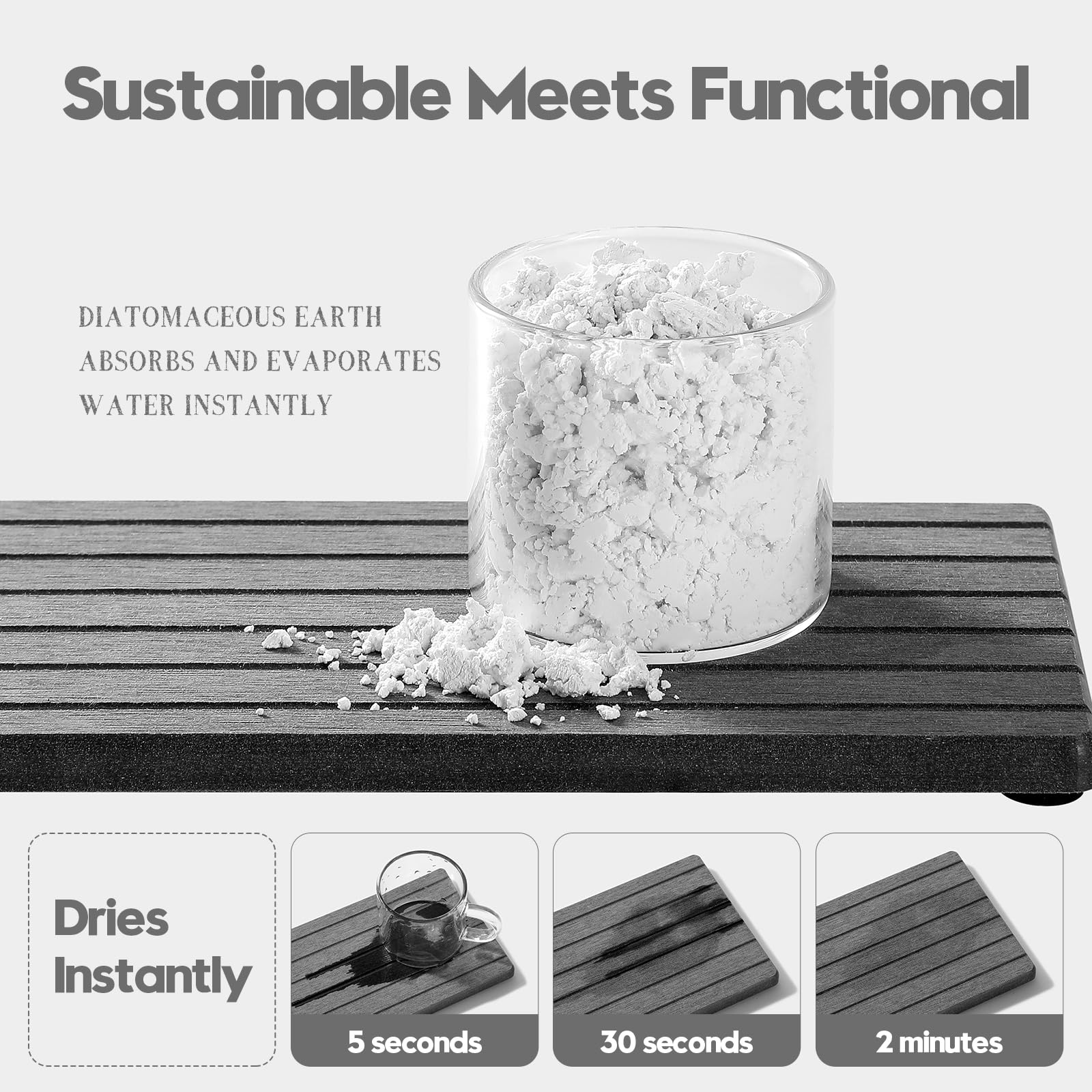 2PCS Diatomite Water Absorbing Stone Drying Tray Mat for Bathroom & Kitchen Counter (2 Count)