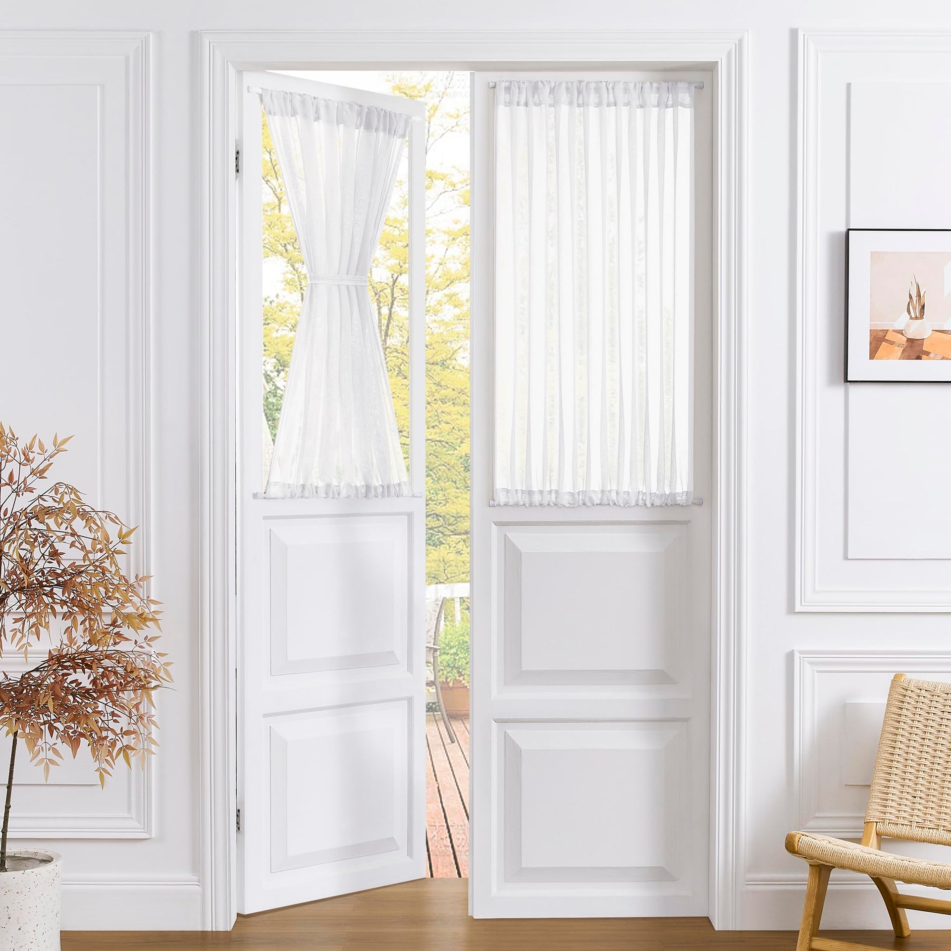 Small Sheer Door Curtain Closet Linen Textured Curtain Sheers Doorway Light Filtering Voile French Door Rod Pocket Curtains Patio Glass Doors