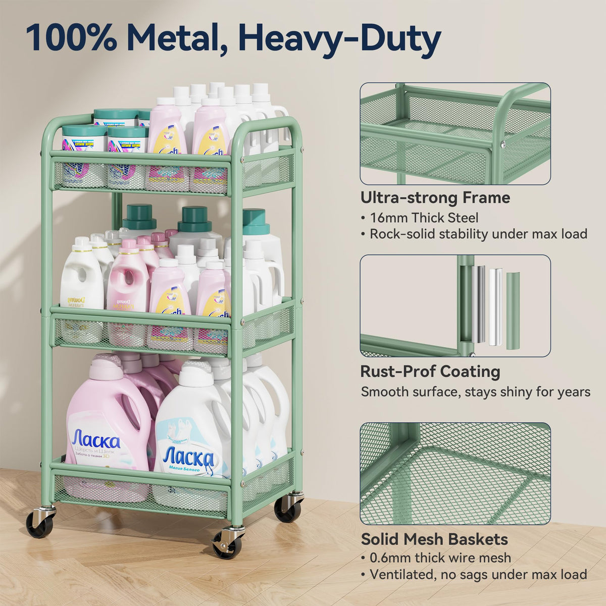 3 Tier Metal Rolling Cart