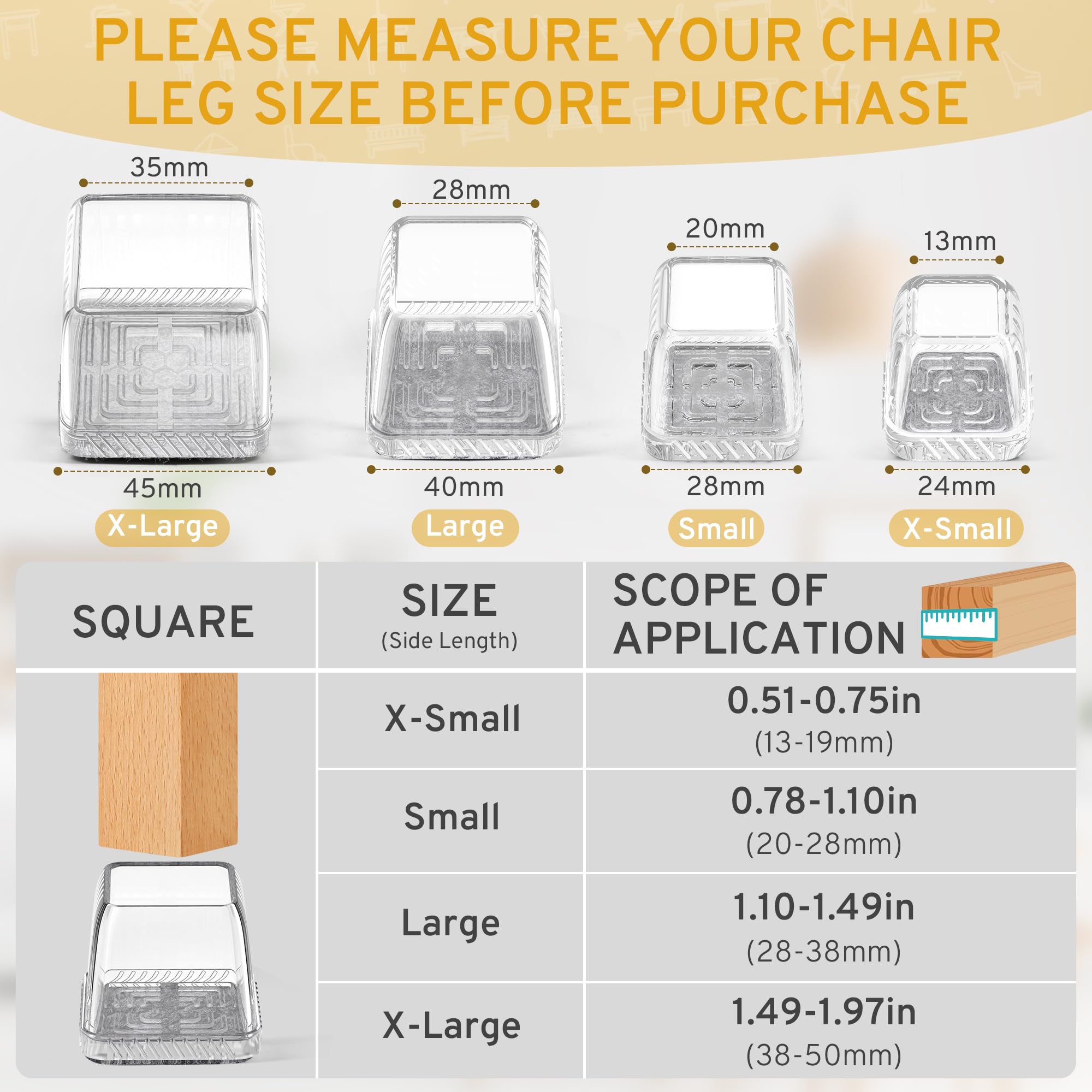 24PCS Square Chair Leg Floor Protectors (24 Count)