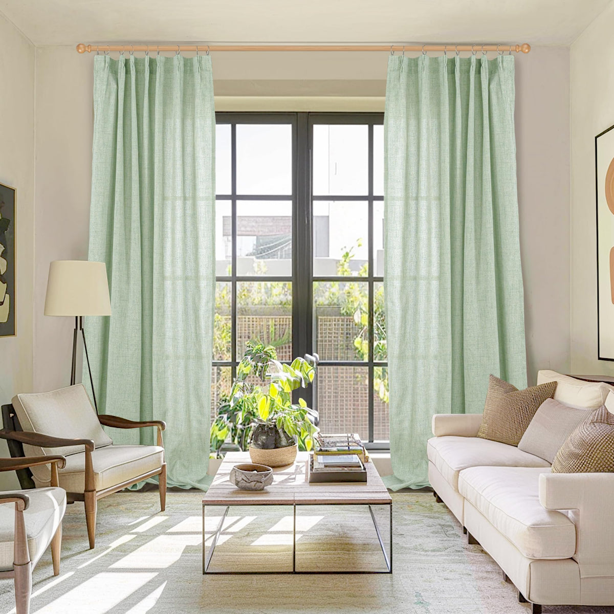 Sage Green Linen Curtains 84 Inch Length for Living Room Spring Decor (2 Count)