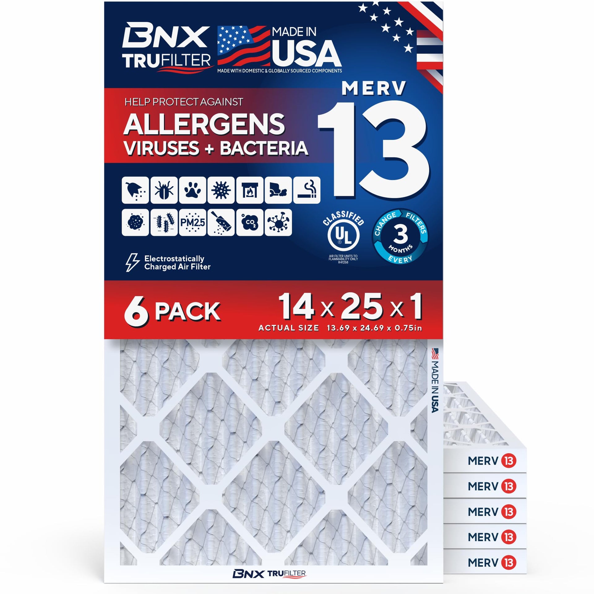 TruFilter 14x25x1 Air Filter MERV 13 AC Filter (6 Count)