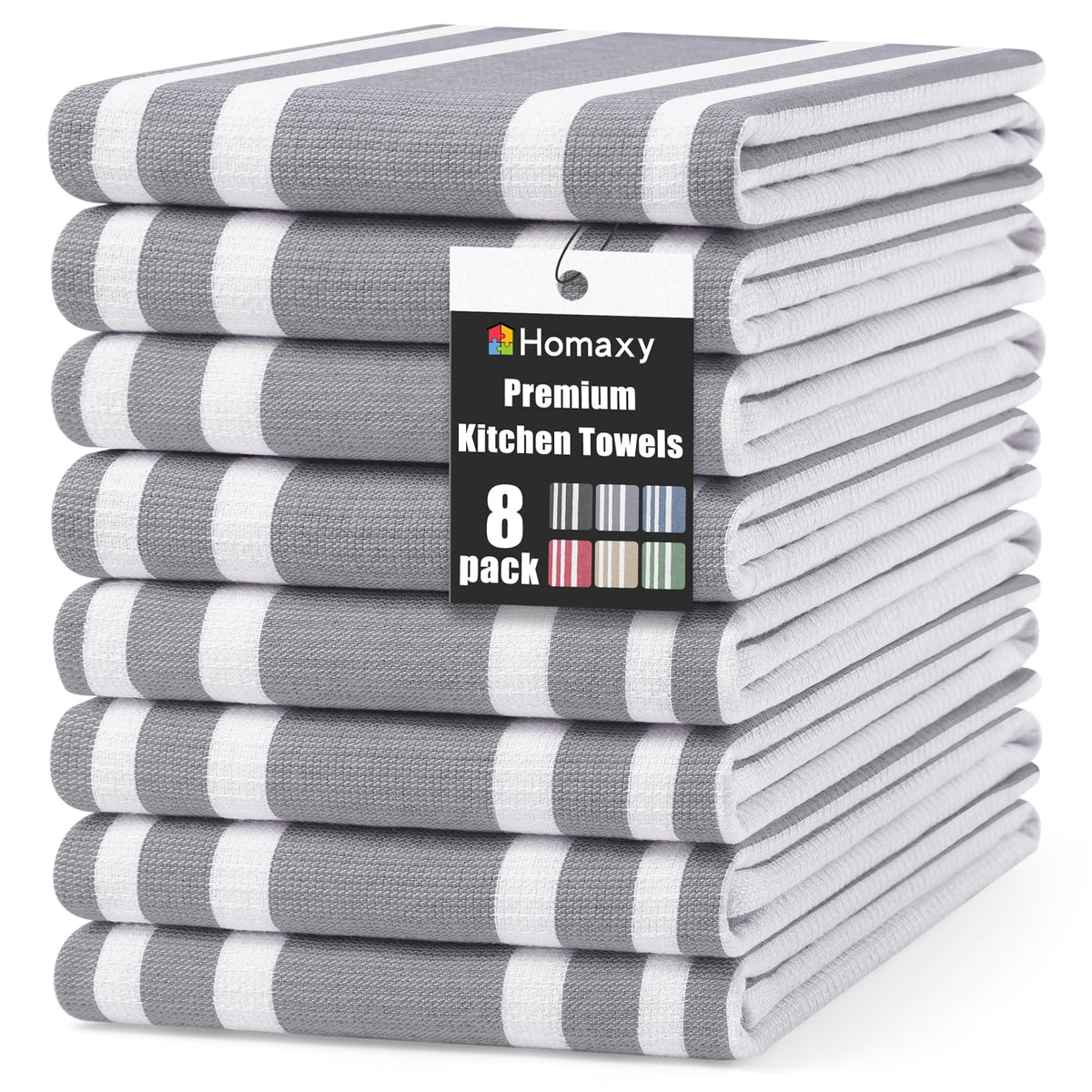 Premium Cotton Stripe Kitchen Towels 8 Pack (8 Count)