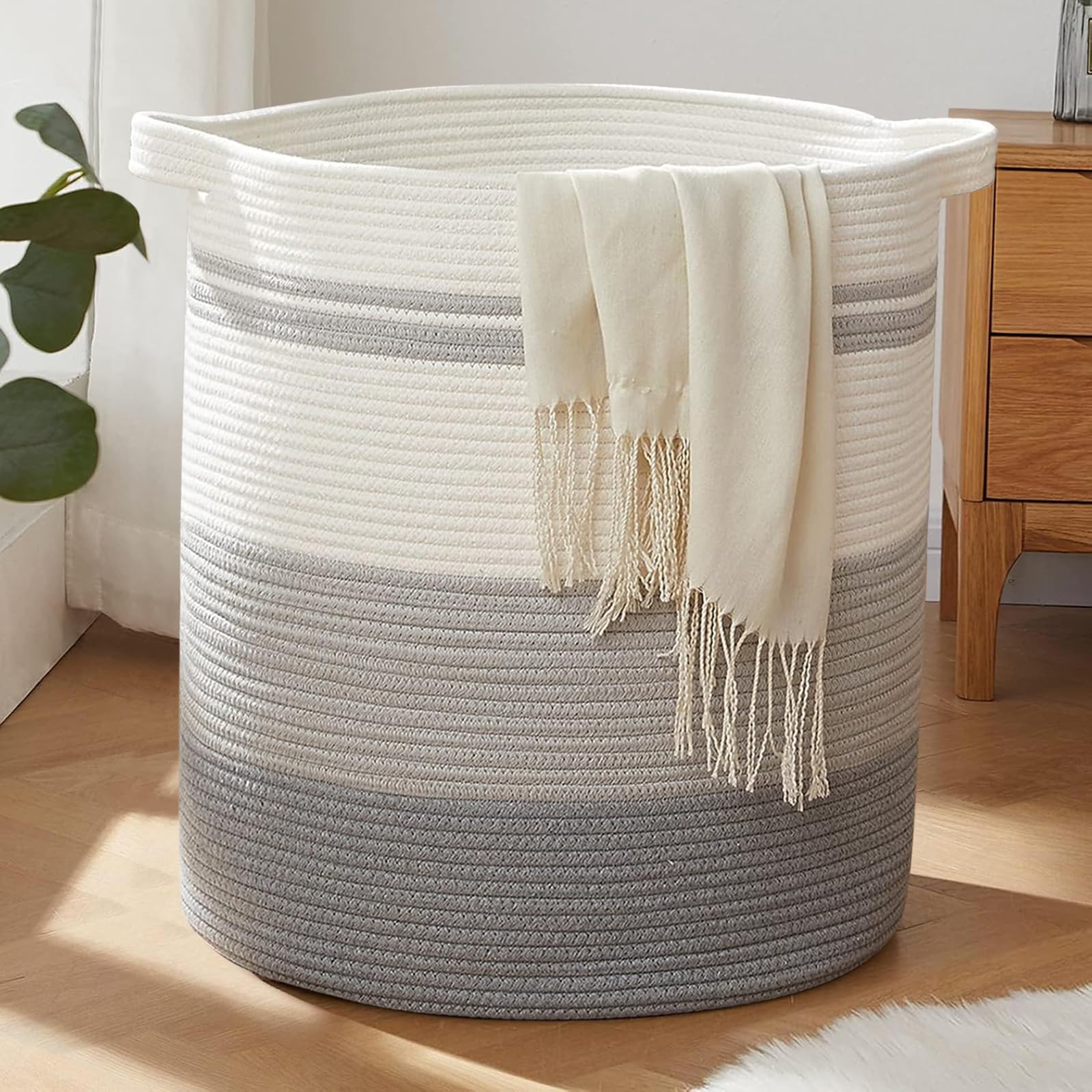 80L Laundry Basket Laundry Hamper Nursery Hamper White&Gray