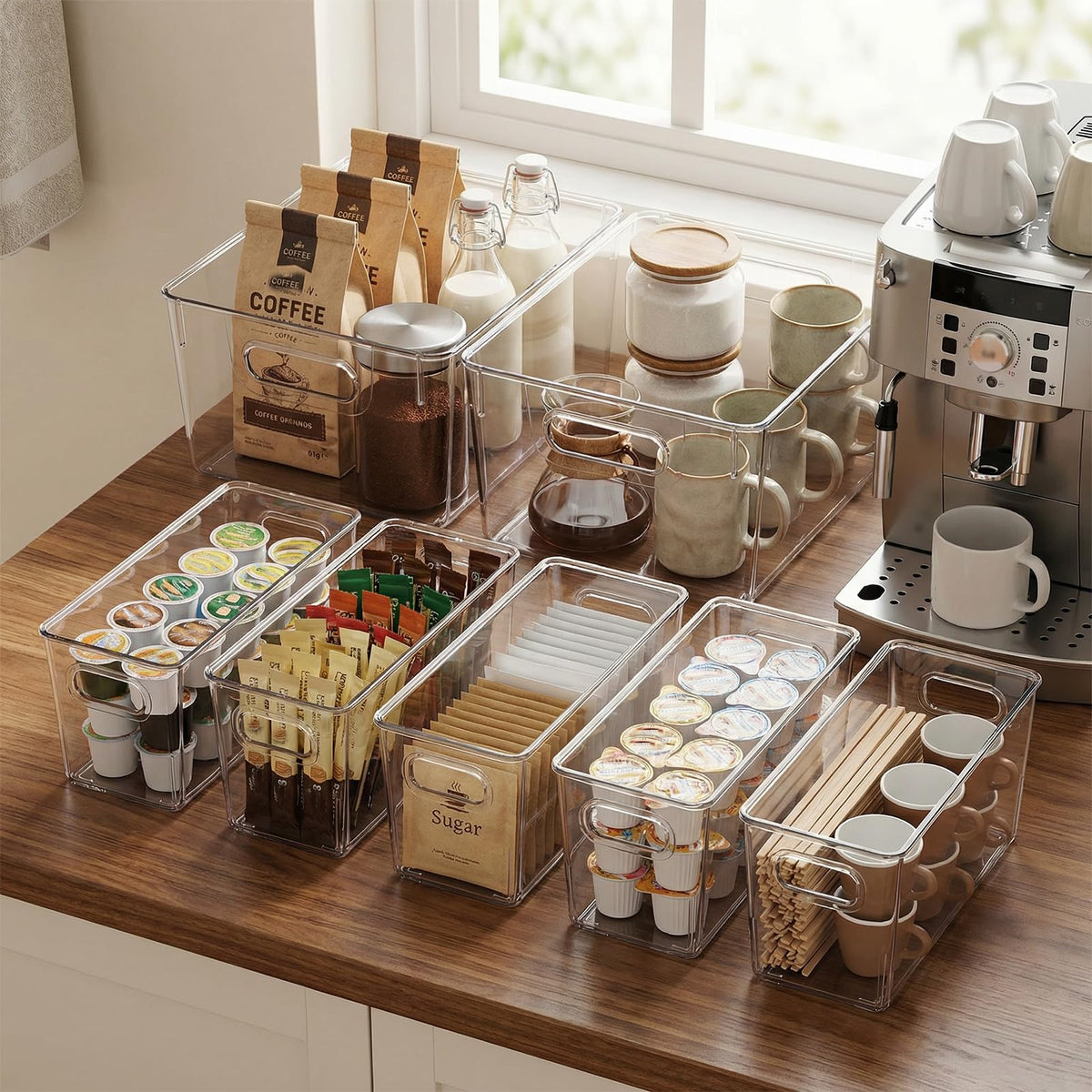 Set of 12 Clear Plastic Storage Organizer Bins