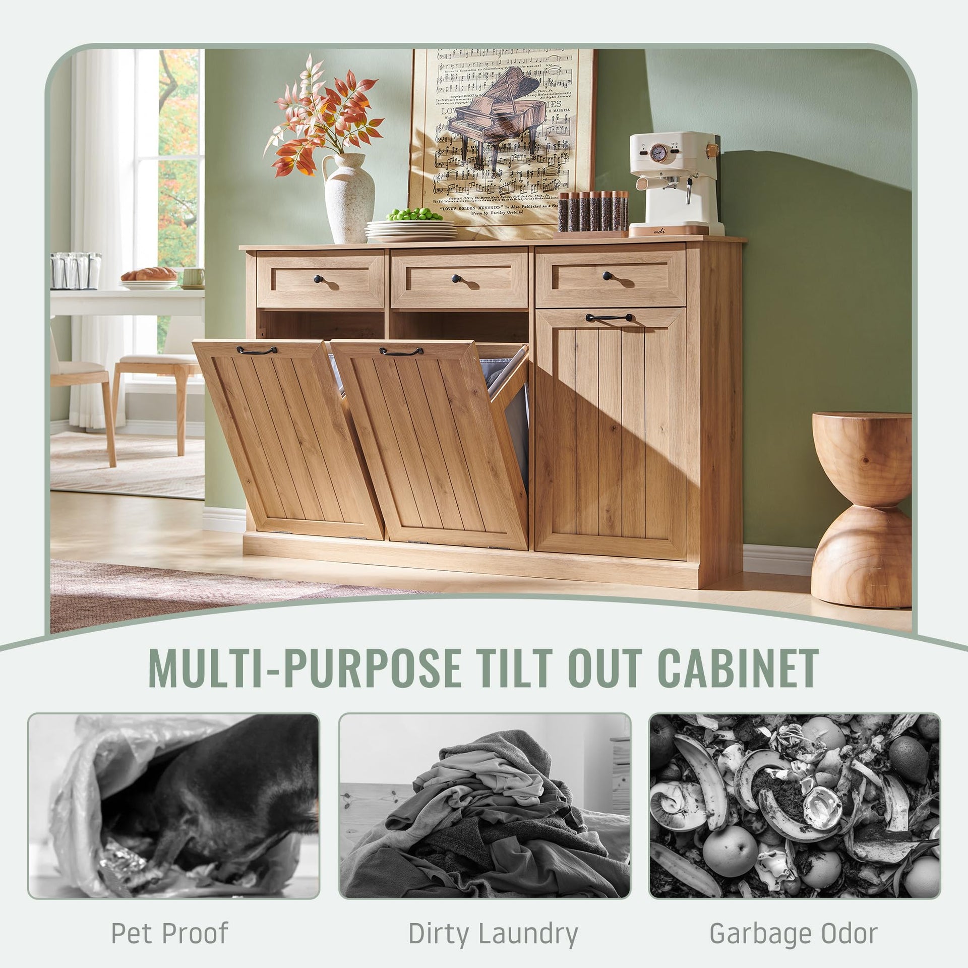 Triple Tilt Out Laundry Hamper Cabinet
