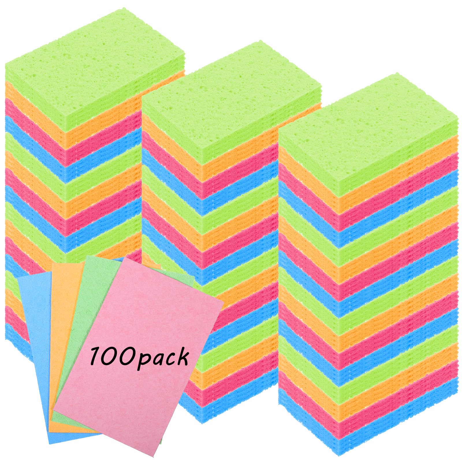 100pcs Kitchen Sponges Bulk Natural Sponges for Dishes Reusable Dish Sponge Scrub Compressed Wood Pulp Sponge Non (100 Count)