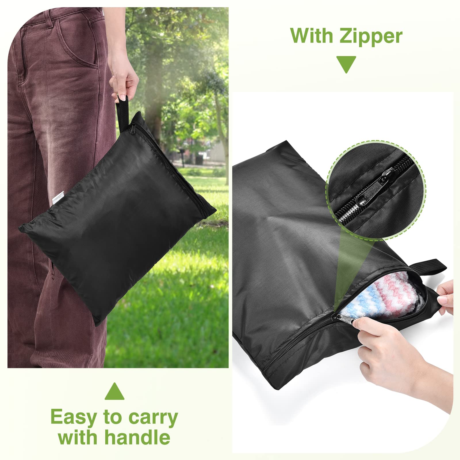 12x16 inch Wet Bag 2Pcs Waterproof Swim Bag for Wet Clothes Small Swimsuit Dirty Clothes Laundry Bag Travel Machine Washable for Gym Beach Pool Drying Do Not Exceed 176℉ Black (2 Count)