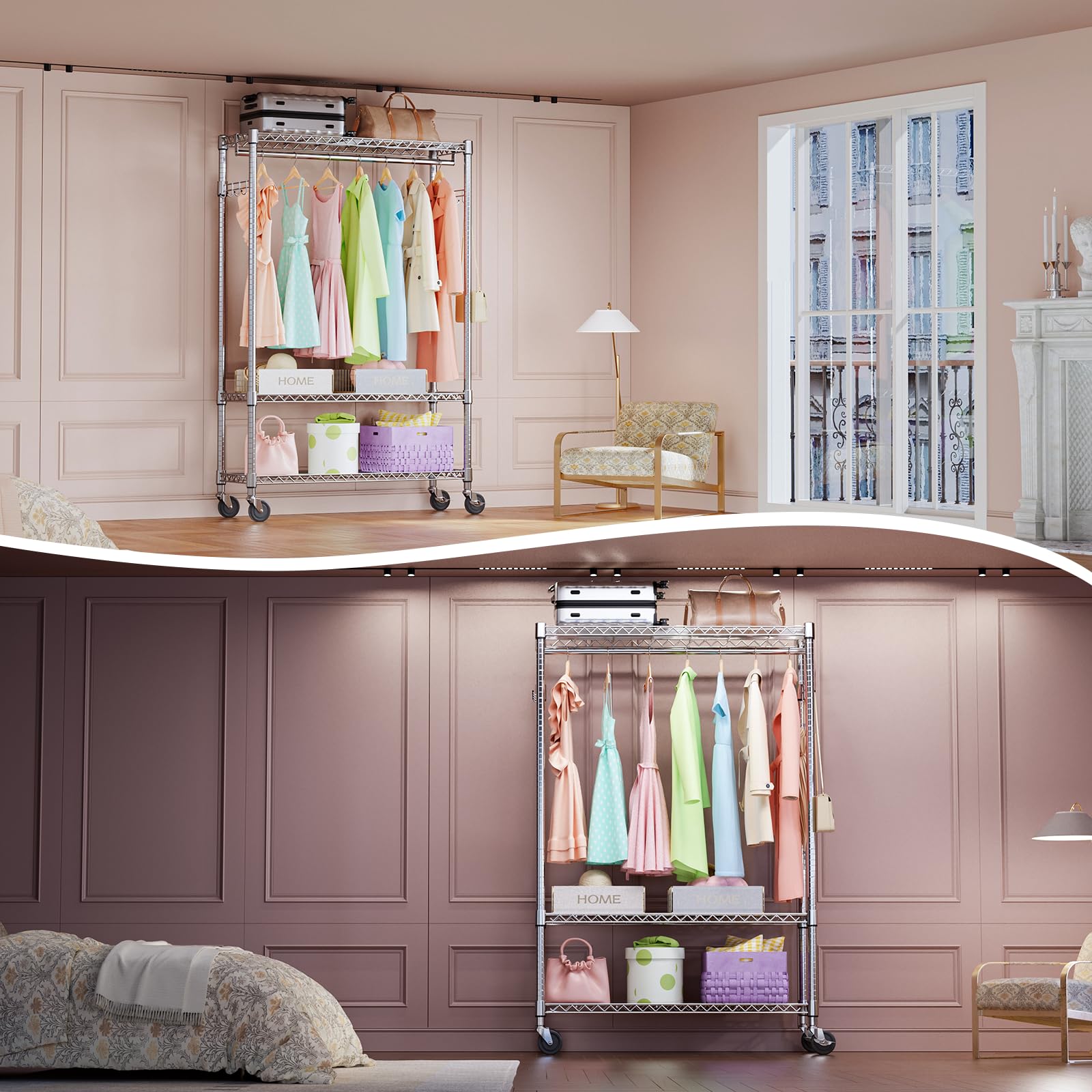 Heavy Duty Rolling Garment Rack Wire Clothes Rack for Hanging Clothes